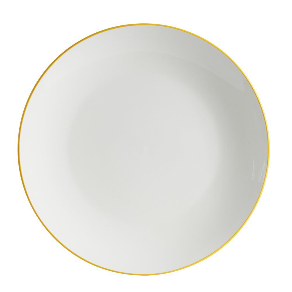 Assiette plate porcelaine blanc liseré jaune Ø26,5cm