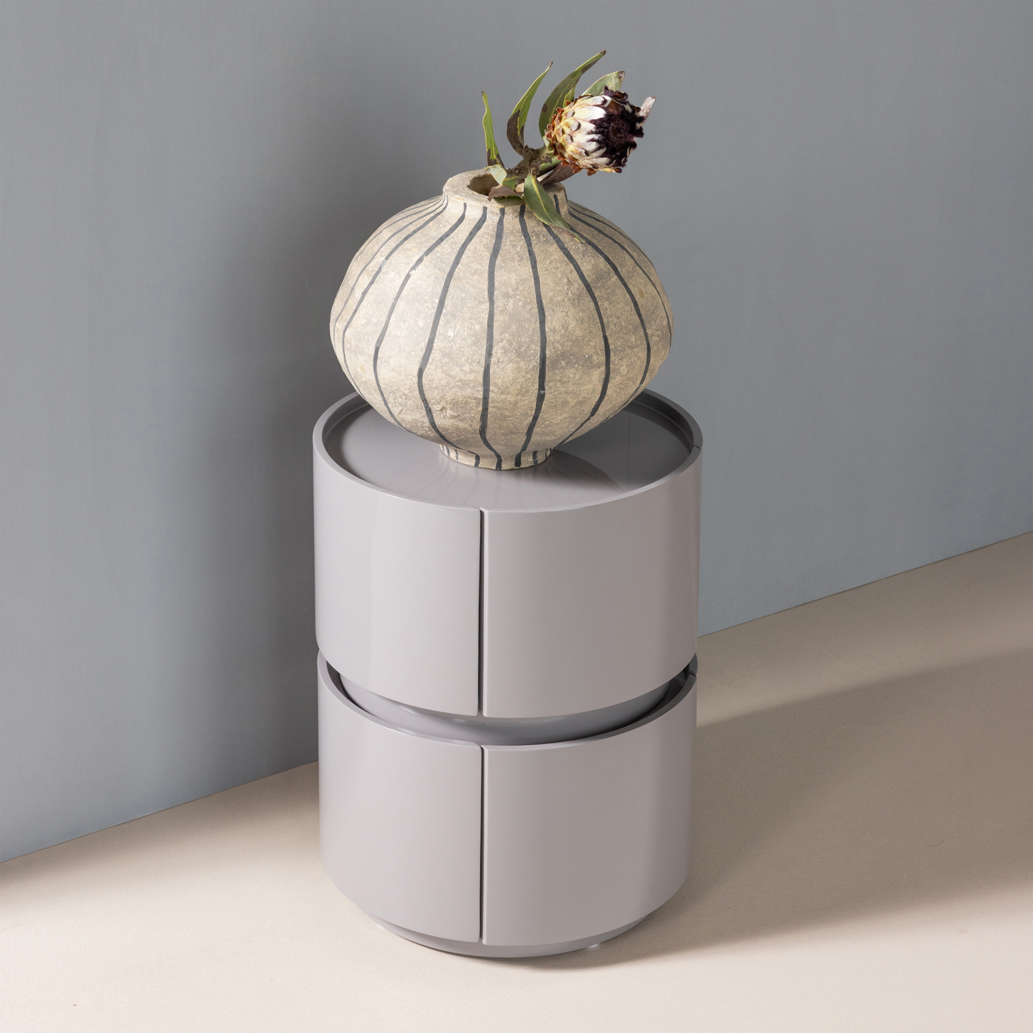 WOOOD Lunex Nachtkastje - Hout - Hoogglans Lichtgrijs - 50x40x40