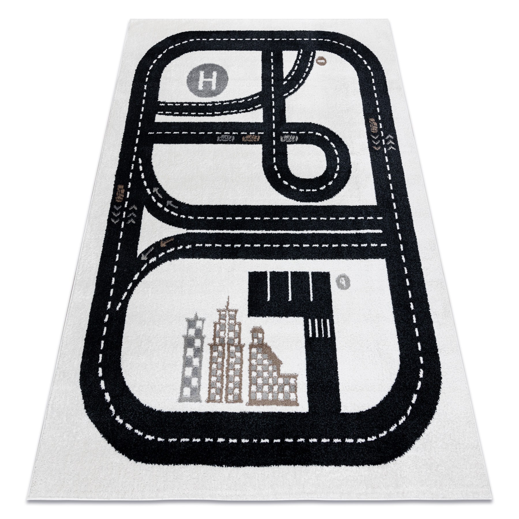 Dywan FUN Track dla dzieci, ulica, miasto krem 80x150 cm