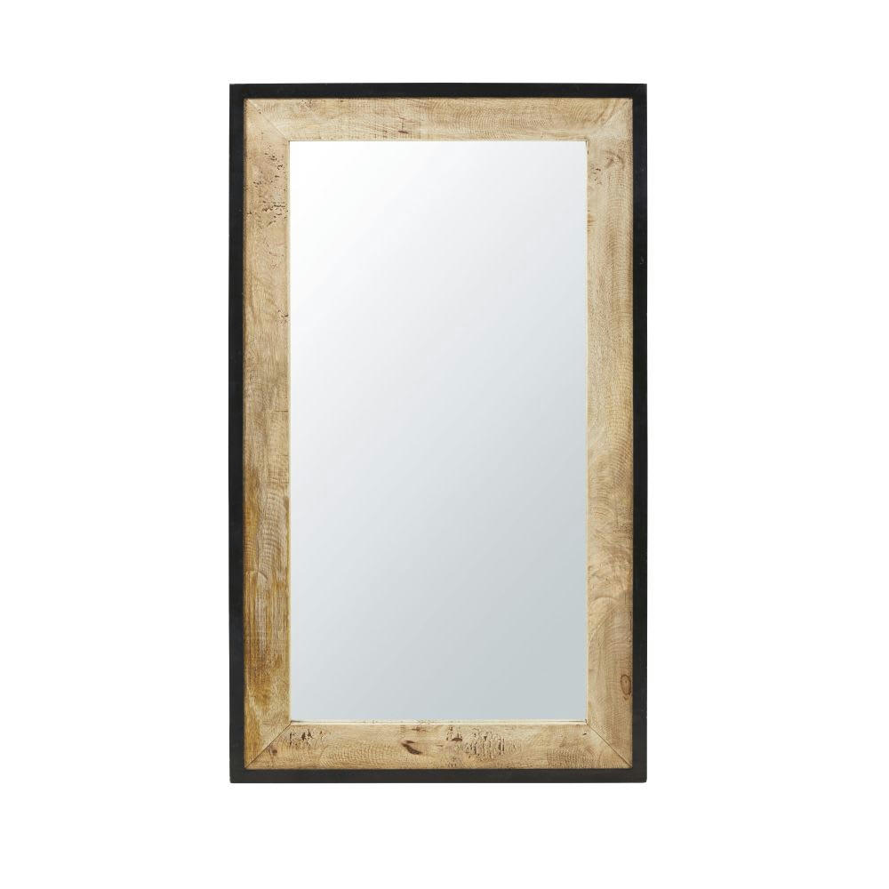 MILES - Miroir industriel rectangulaire en bois de manguier et métal noir 70x120