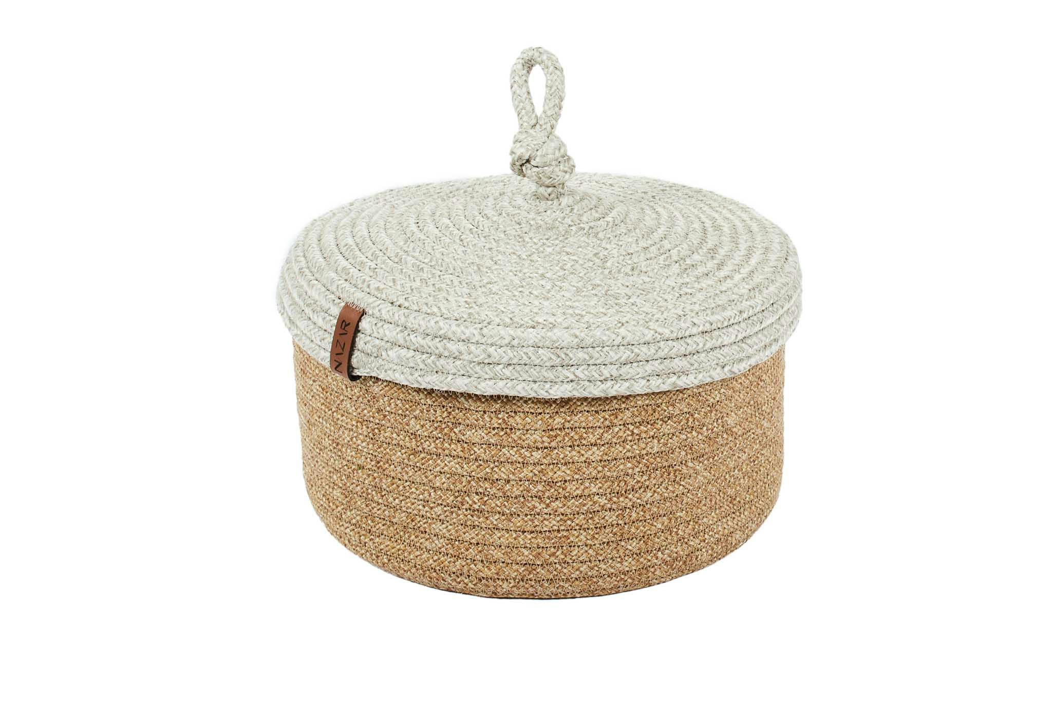 CALI - Panier bicolore aspect jute fait main gris - 23x12