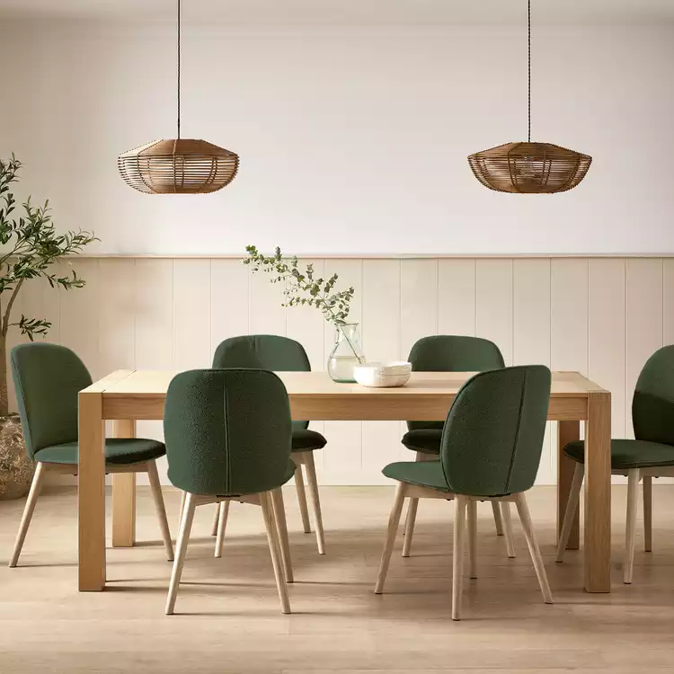 Habitat Alston Extending Oak Dining Table & 6 Green Chairs