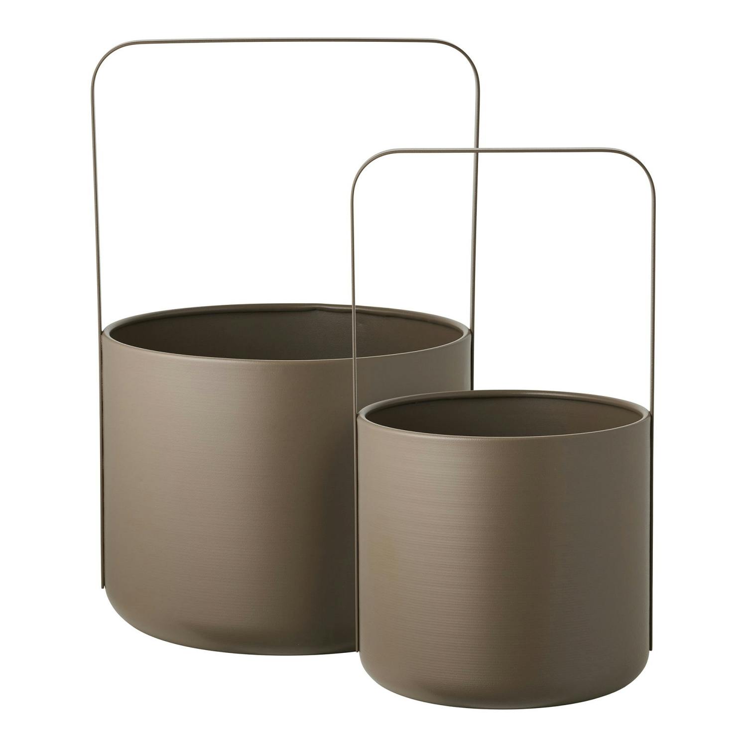 Cache-pot décoratif salon à anse en métal marron (lot de 2)