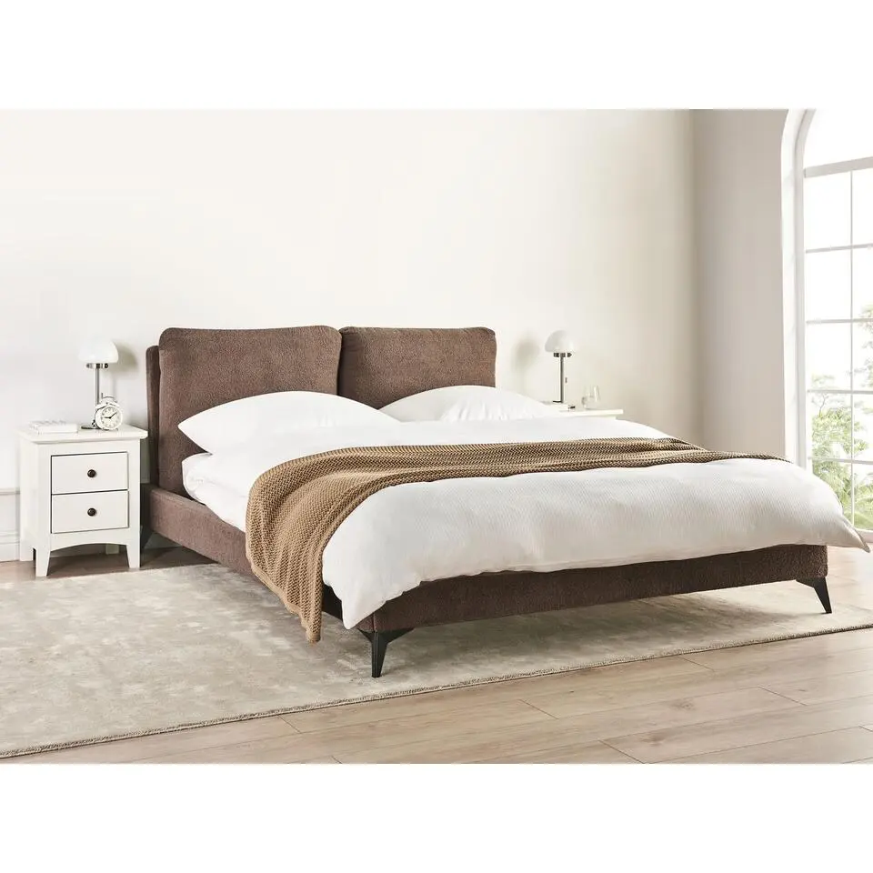 MELLE - Tweepersoonsbed - Bruin - 160 x 200 cm - Boucl&eacute;
