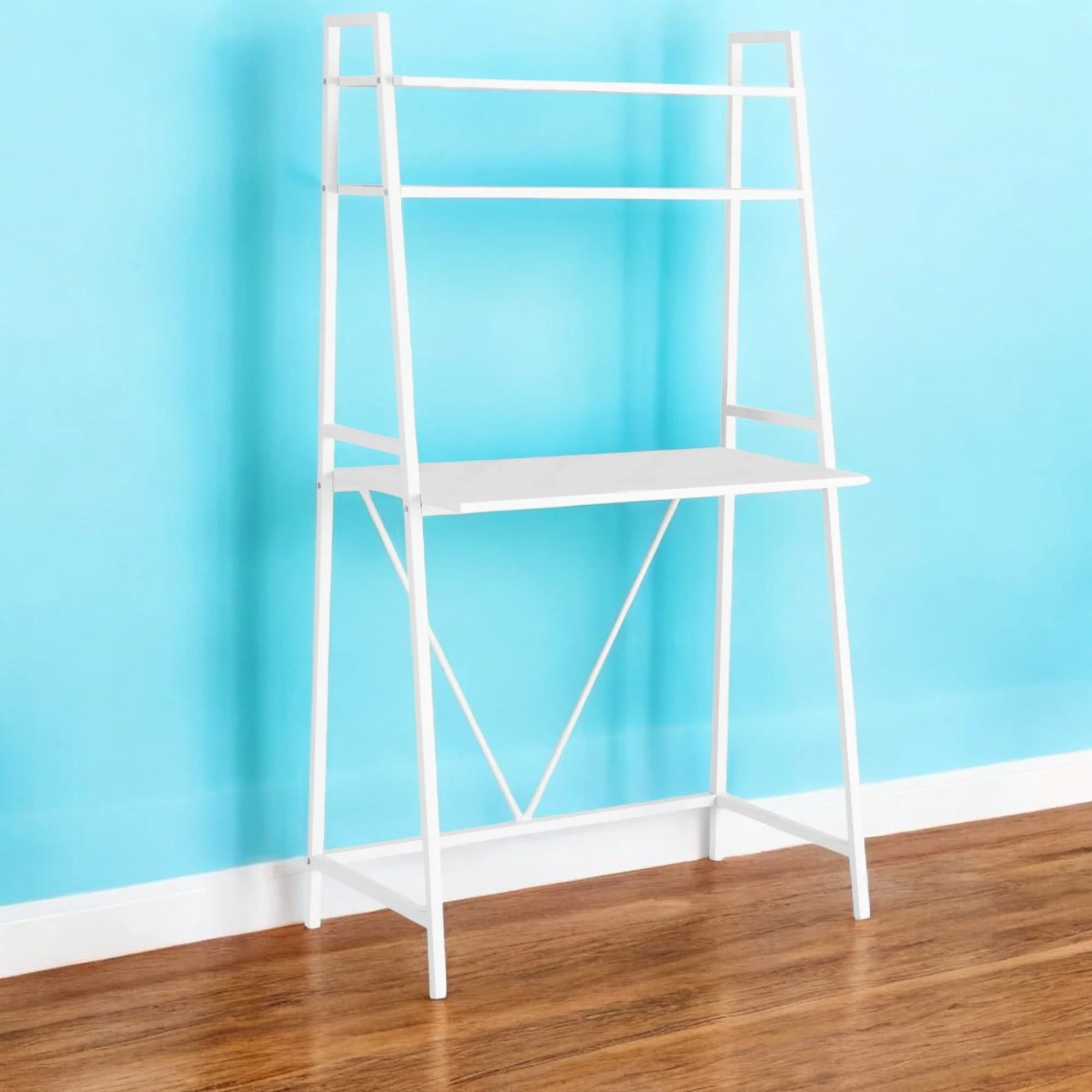 White Wood Top Computer Desk with Metal Base, Space-Saving Design, Rectangular Shape