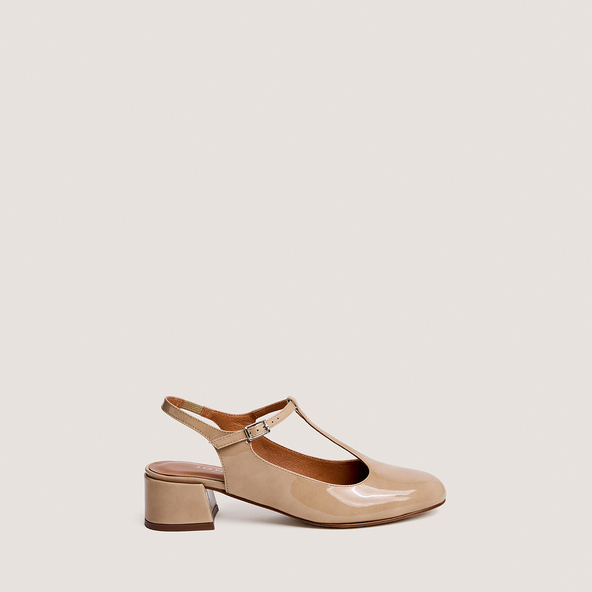 Salomés à bouts arrières ouvertsen vernis beige | DORIEL
