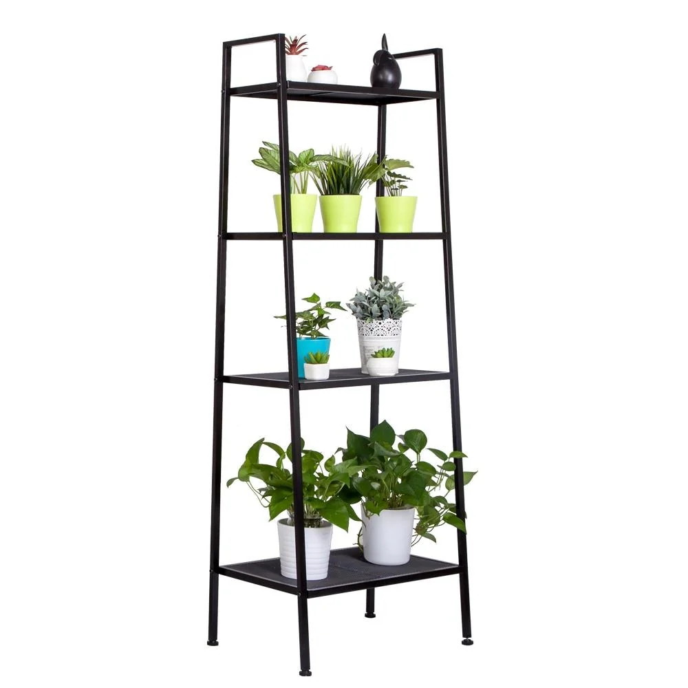 4 Tiers Iron Bookshelf Bookcase Black