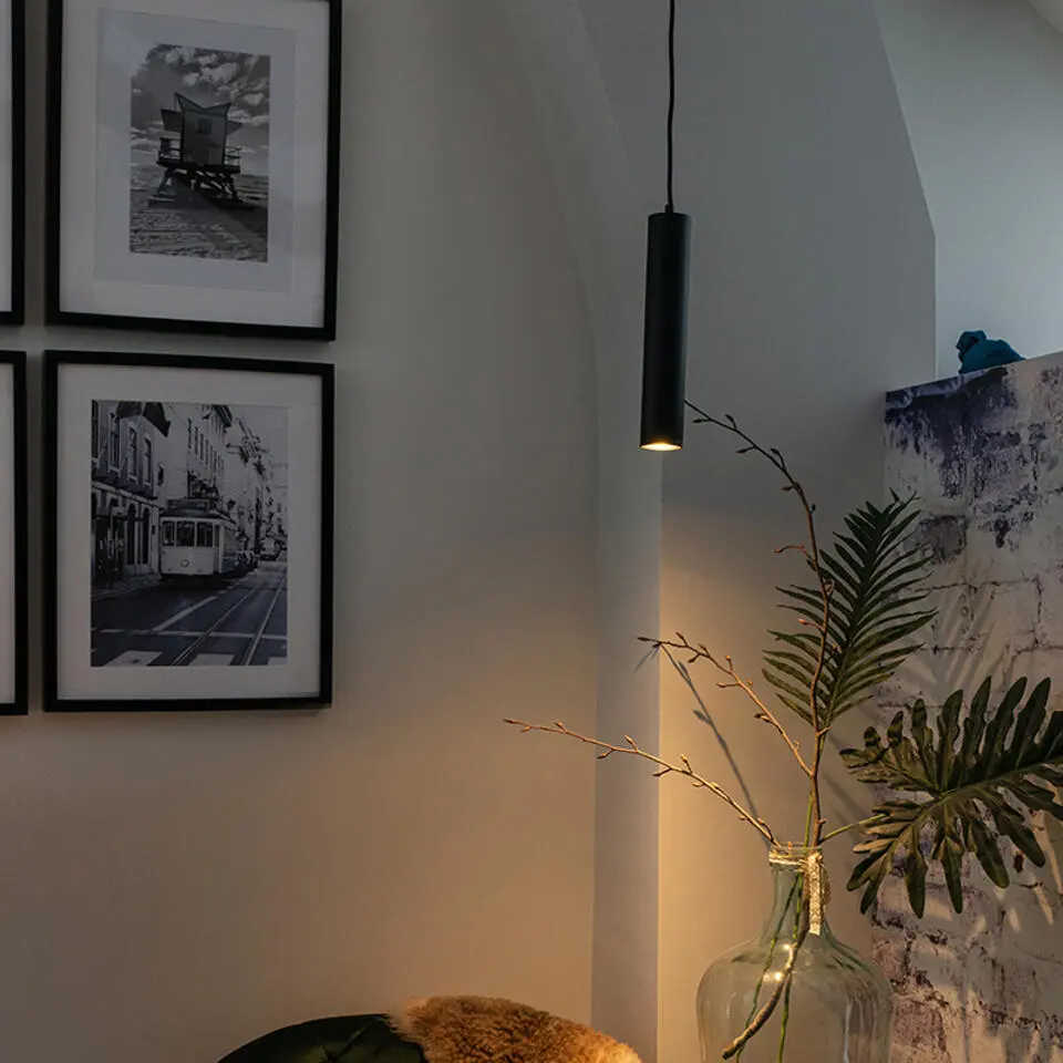 Qazqa hanglamp tuba zwart gu10