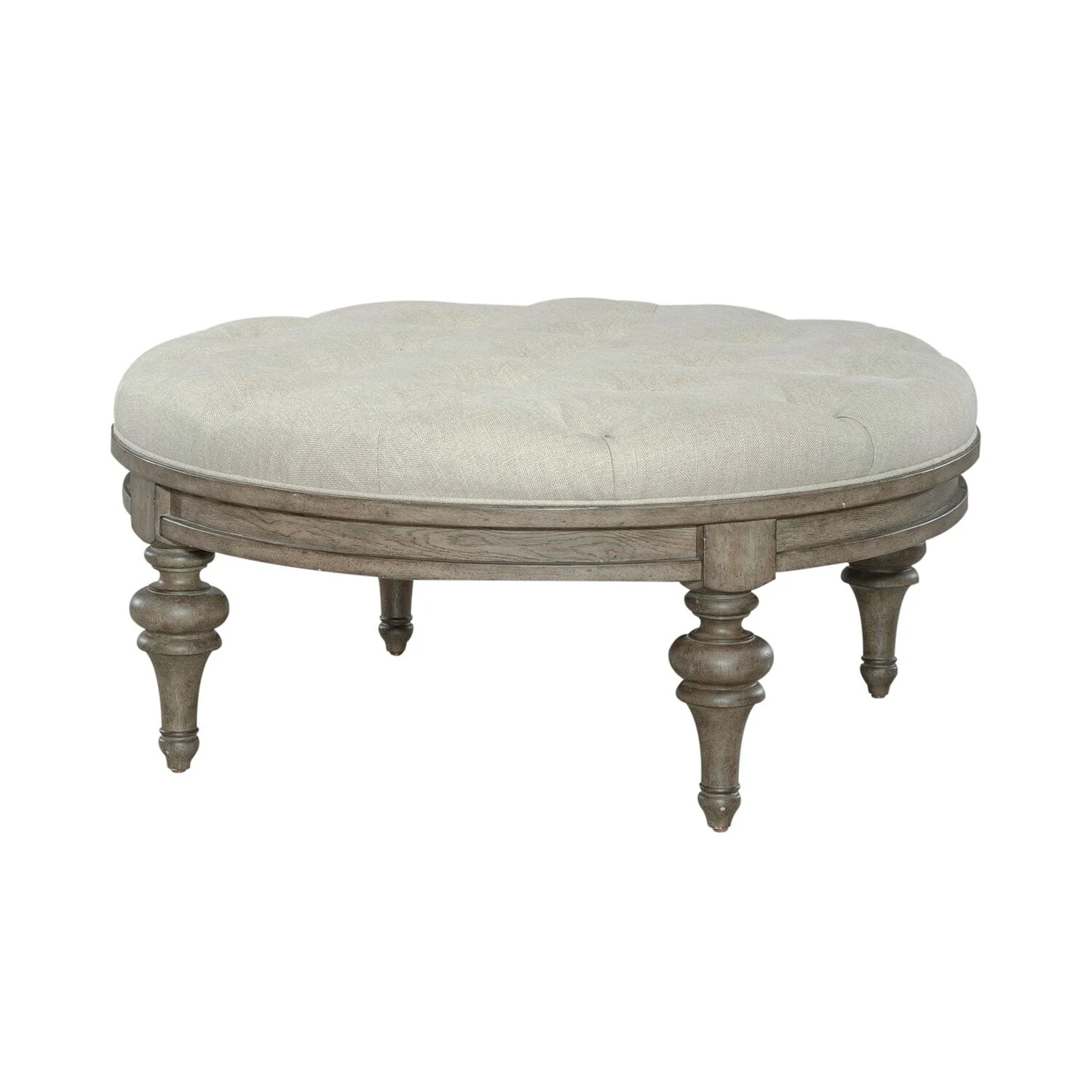 Americana Farmhouse Dusty Taupe Round Cocktail Ottoman