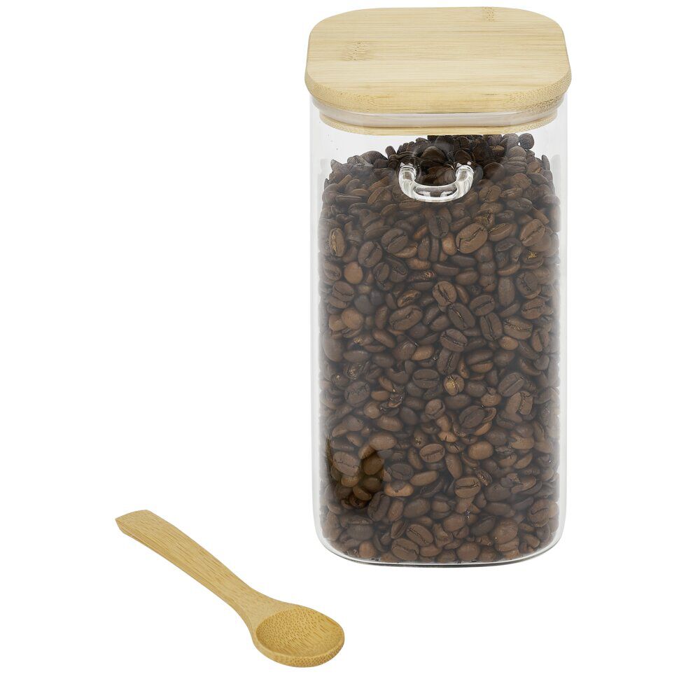 Bocal en verre transparent 1,25L avec couvercle et cuillère en bambou