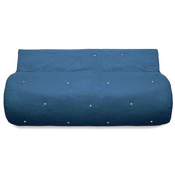 Couvre lit capitonné en mousseline de coton 260x240 cm ANDROS bleu marine