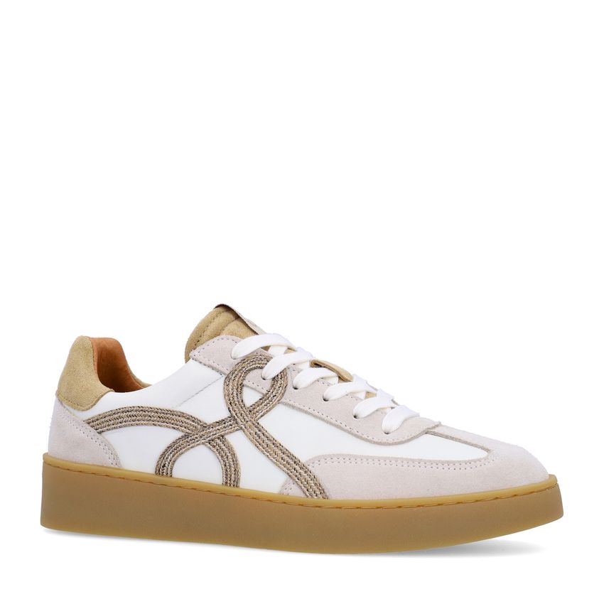Manfield Beige leren sneakers met suède details