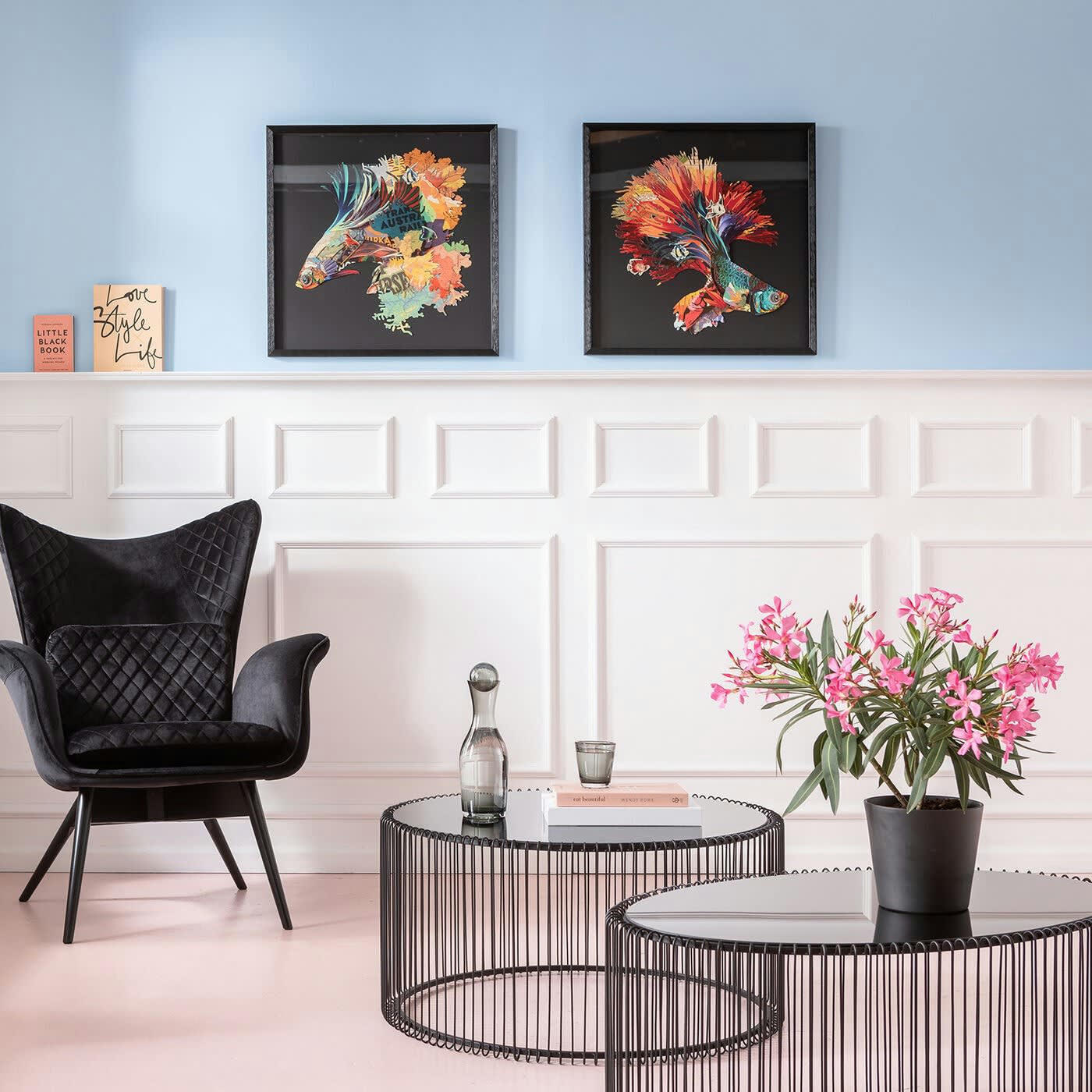 WIRE - Table basse ronde en acier noir et verre