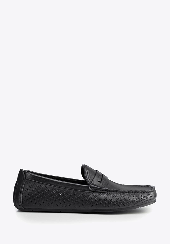Męskie półbuty slip-on ze skóry czarne