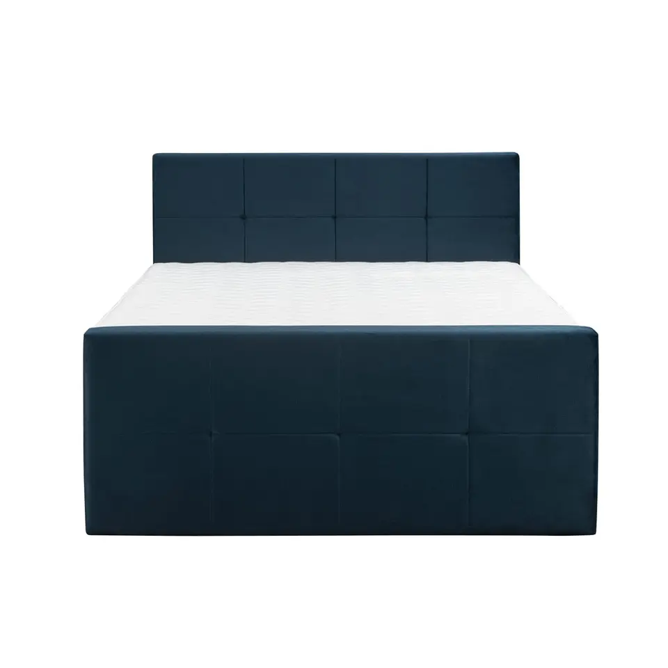 Boxspring met voetbord Liv geblokt - blauw - 180x200 cm - ronde poot