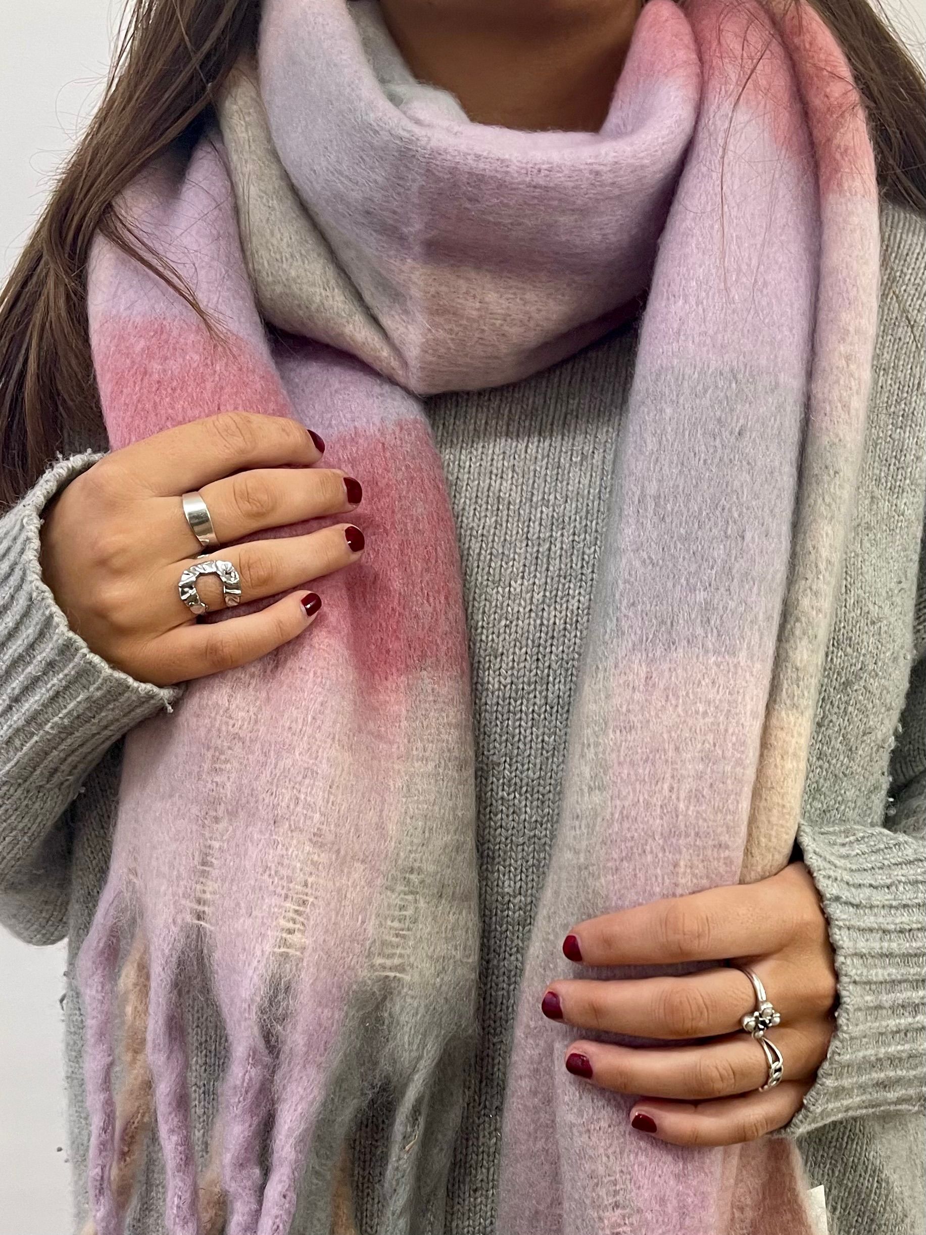 SVNX Light Pink Grey Stripe Scarf