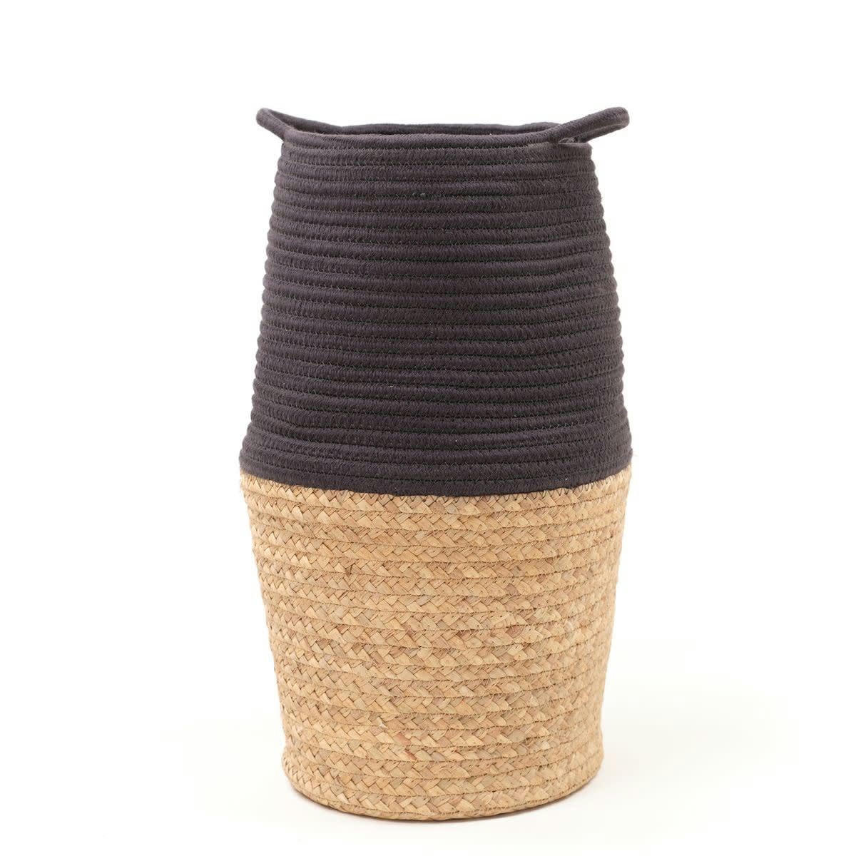 LA FACTORY - Panier long tressé en coton anthracite 30x50