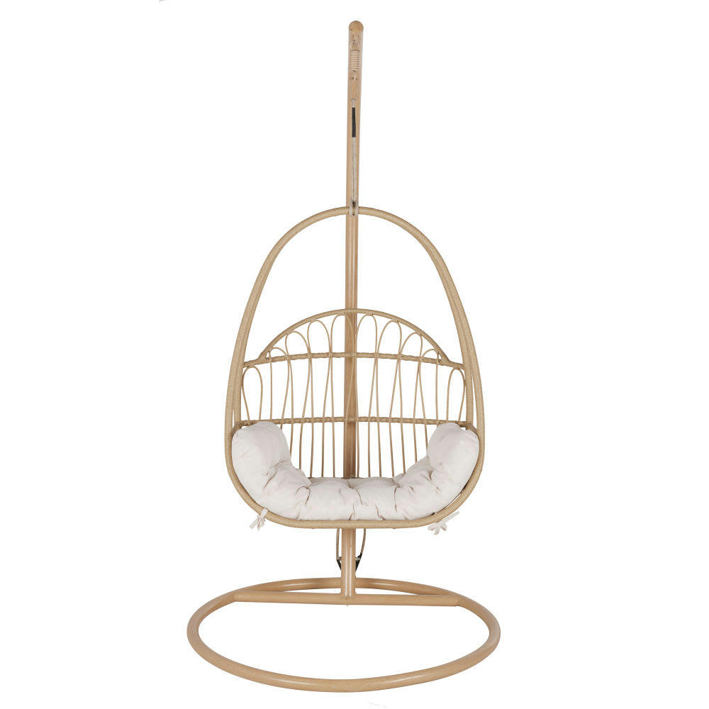 Fava - Fauteuil suspendu extérieur en résine imitation rotin et coussin écru