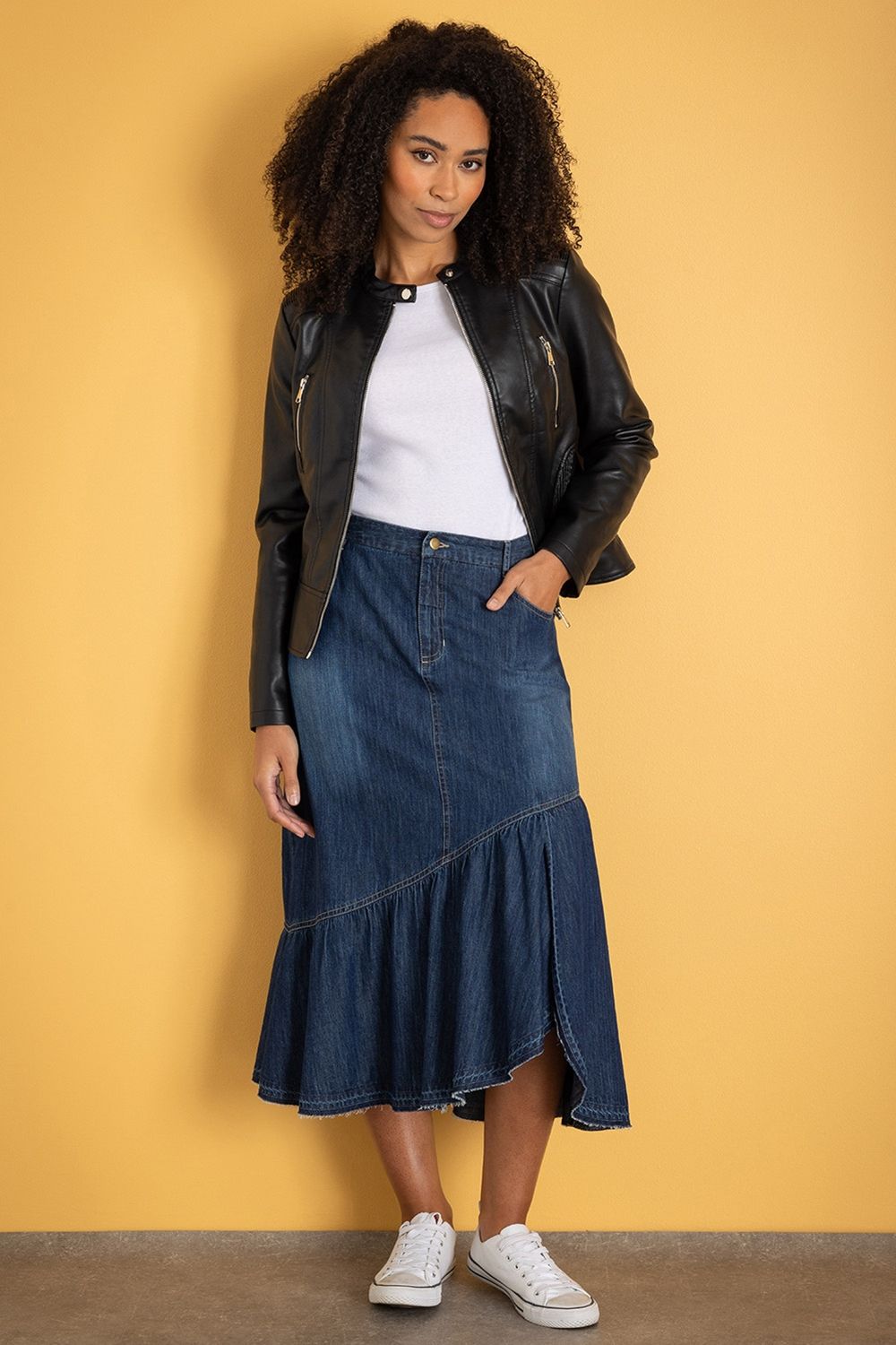 Klass. Raw Edge Cotton Denim Skirt