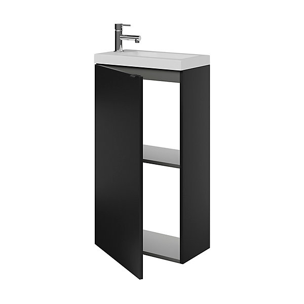 Meuble lave-mains à poser noir mat l.44 cm Imandra   plan vasque blanc résine Beni, GoodHome