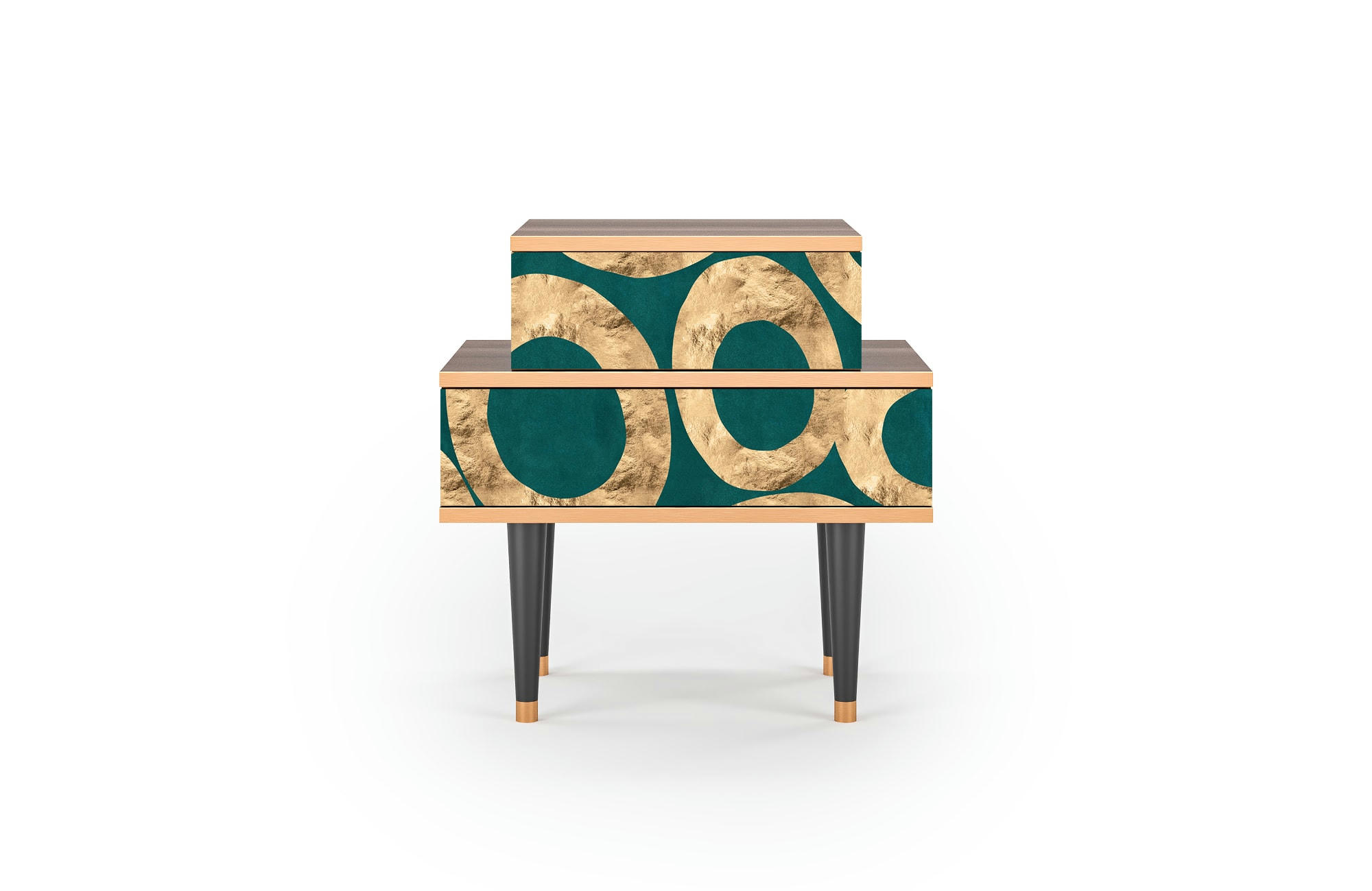 ZIRCON SPHERE - Table de chevet bleu-vert 2 tiroirs L 58 cm