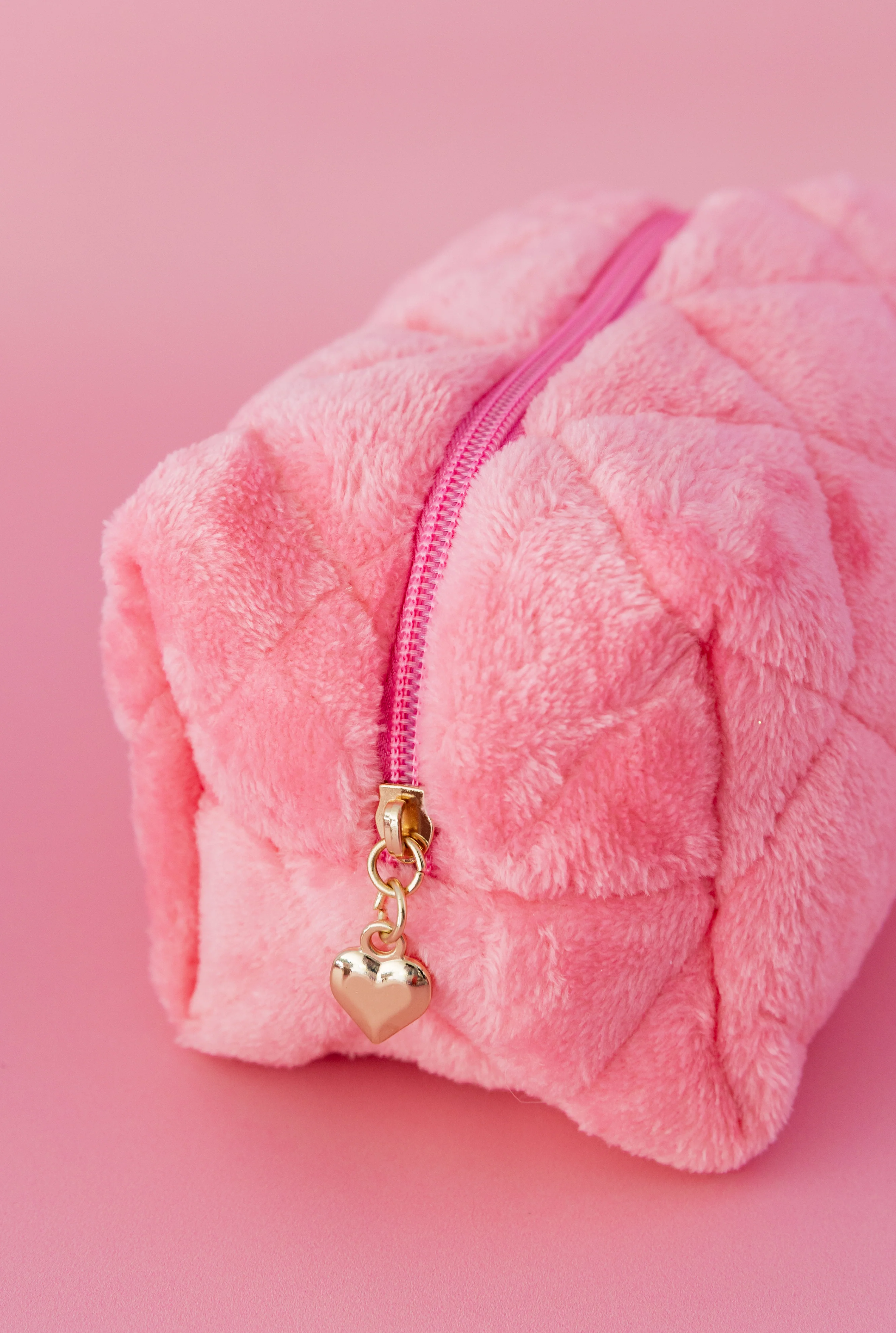 Faux Fur Cosmetics Bag in Barbie Pink