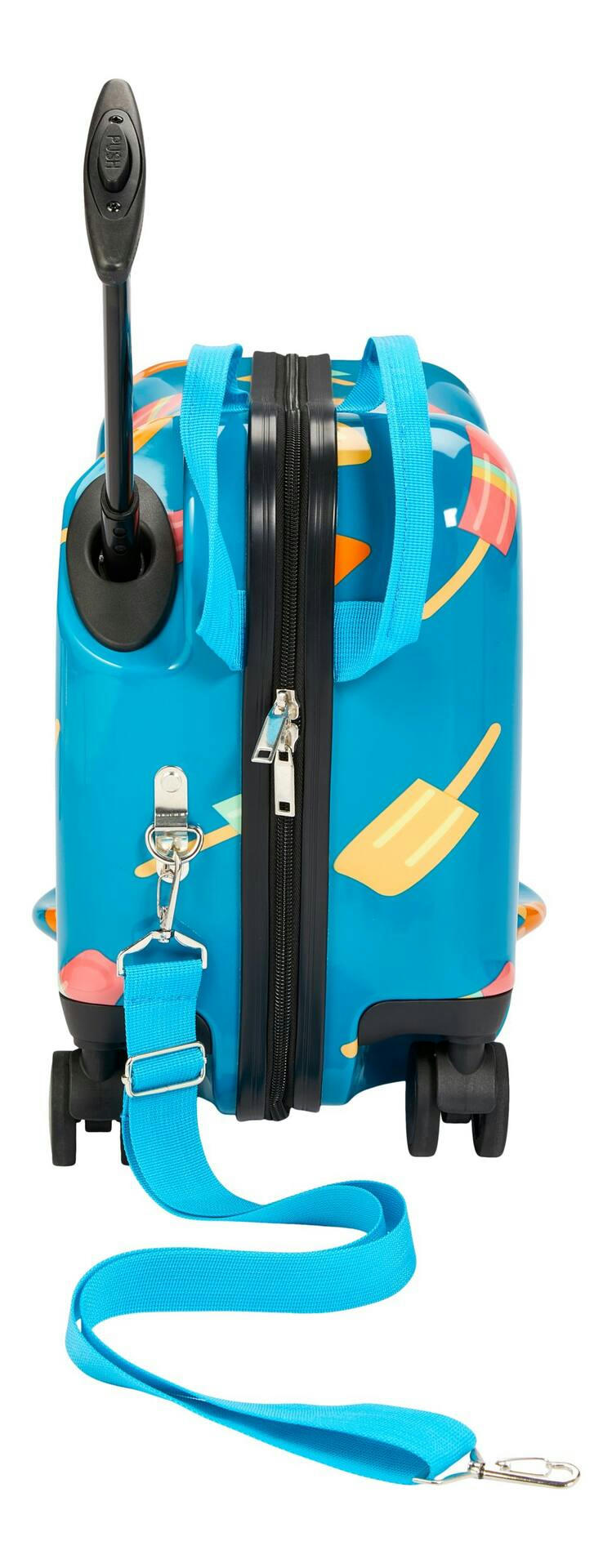 Outbound Kids Ride-On Luggage Suitcase, Blue-Pattern, 18-in