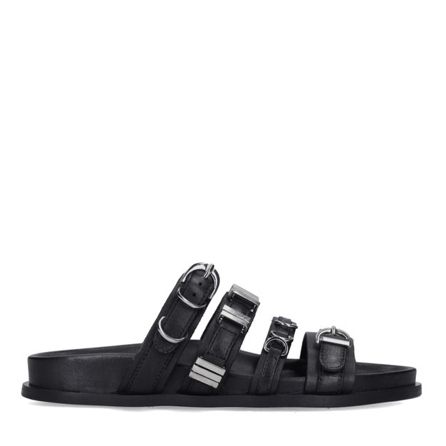 Zwarte leren slippers met buckles