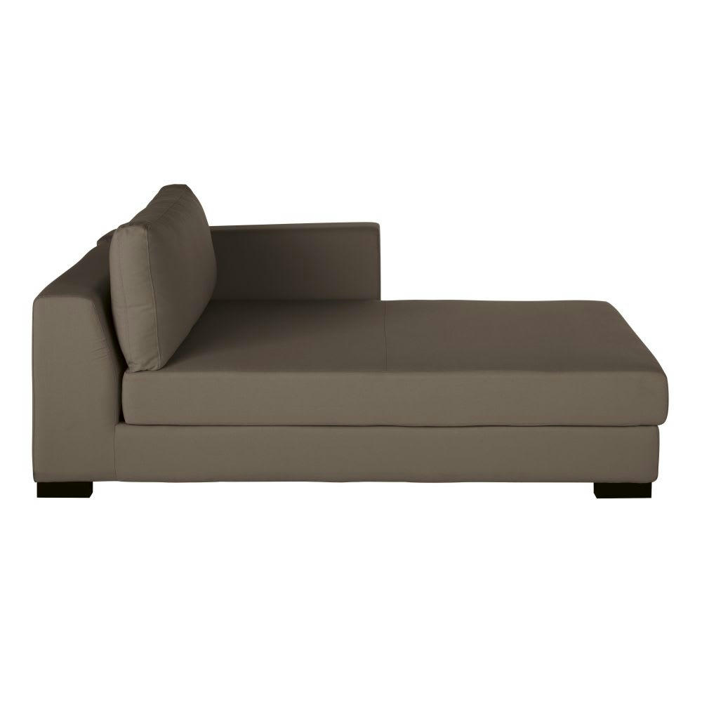 Terence - Méridienne-coffre droite pour canapé modulable en toile taupe