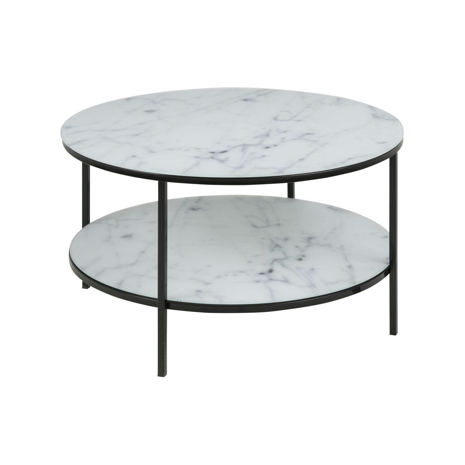 ALYSÉ - Table basse ronde effet marbre en verre et métal 2 niveaux noir