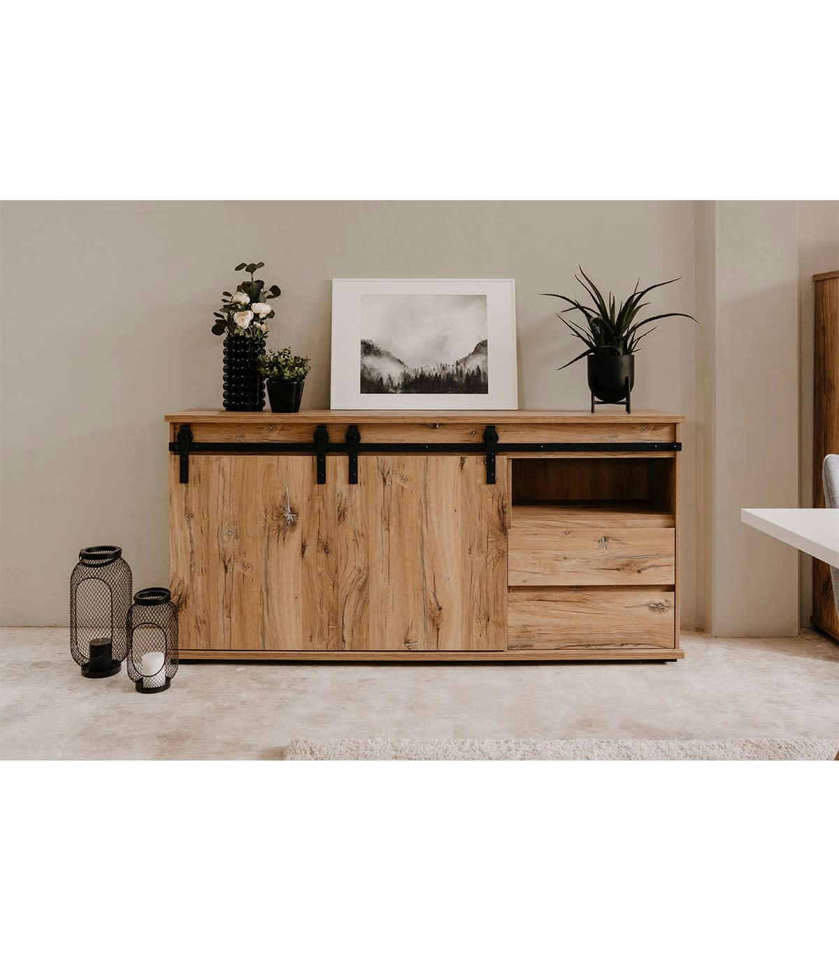 MANZANO - Buffet 2 portes coulissantes 2 tiroirs L180 cm - Décor bois