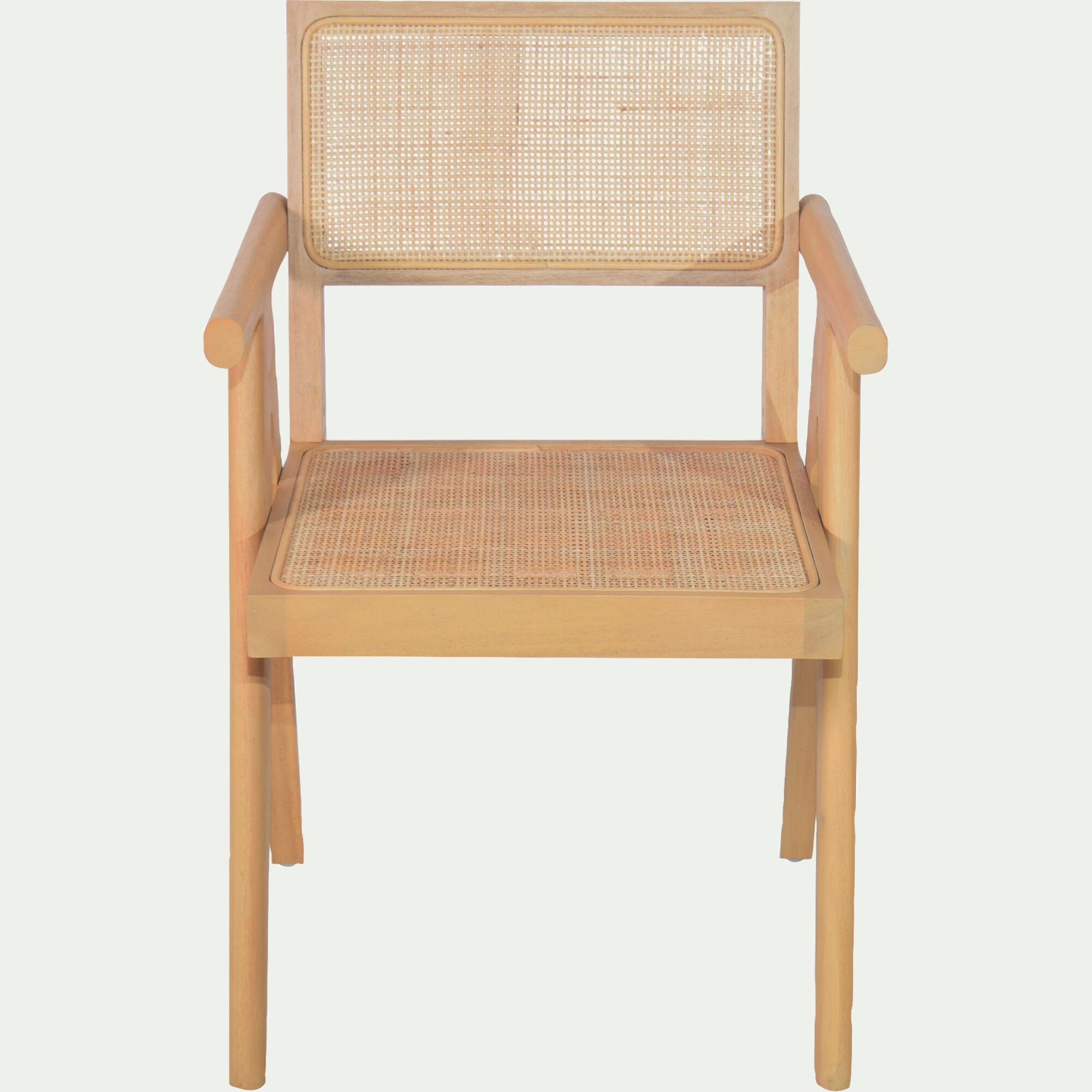 TARGO - Chaise de repas avec accoudoirs en acajou et cannage - bois clair