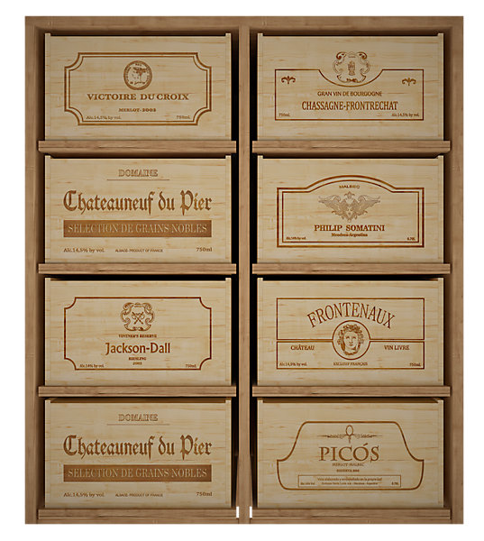 Meuble Range Bouteille de vin Série Godello en Pin Clair 8 caisses de bois