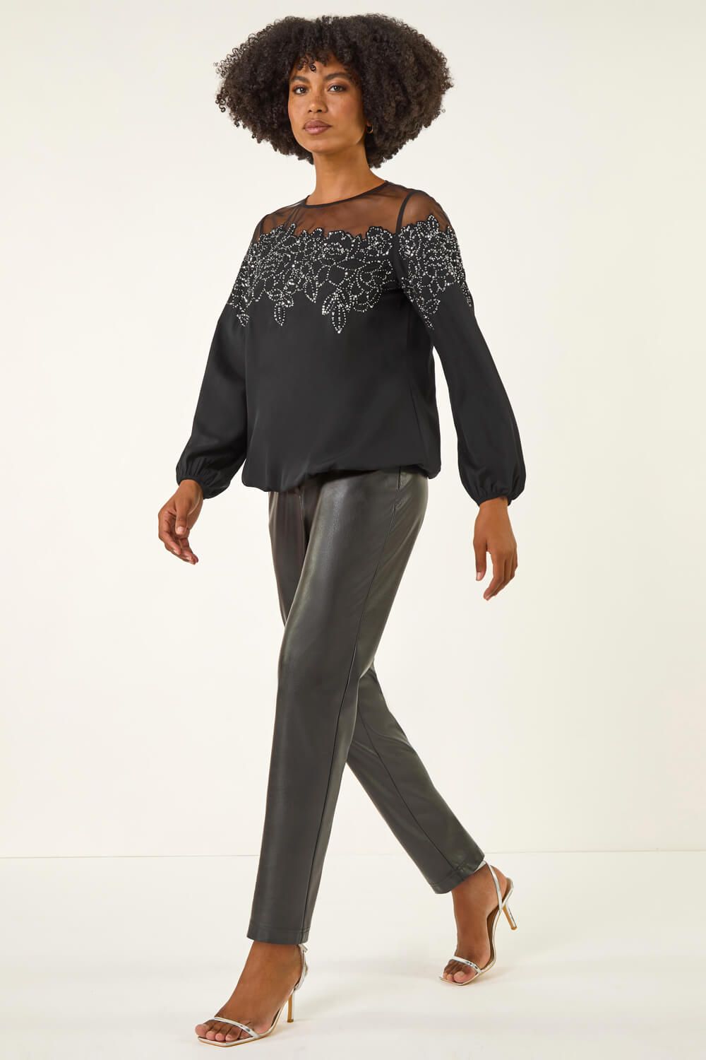 Roman Sequin Floral Sheer Top