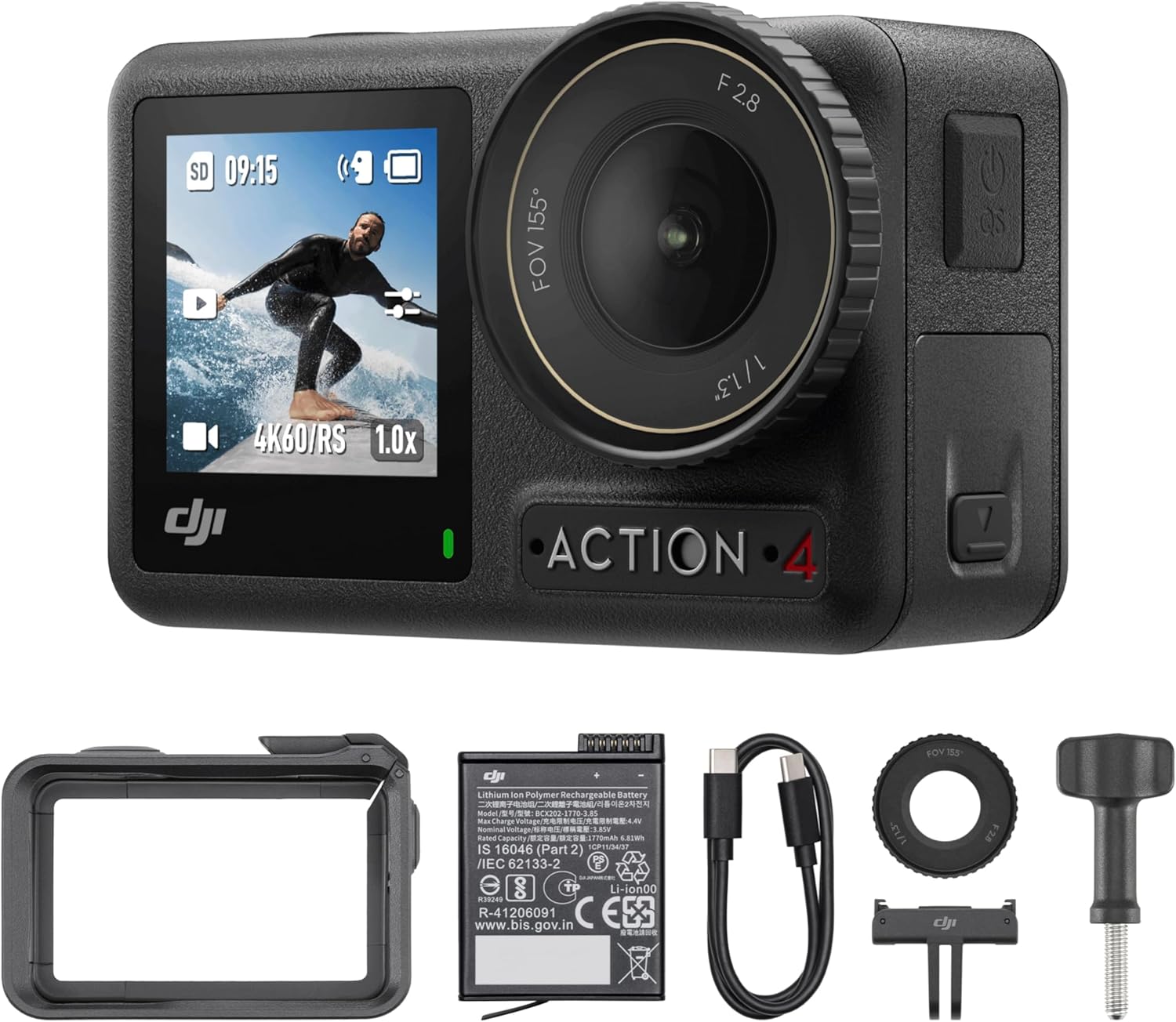 DJI Osmo Action 4 Essential Combo  4K/120fps Waterproof Action Camera with a 1/1.3-Inch Sensor  Stunning Low-Light Imaging  10-bit & D-Log M Color Performance  Long-Lasting 160 Mins  Outdoor Camera