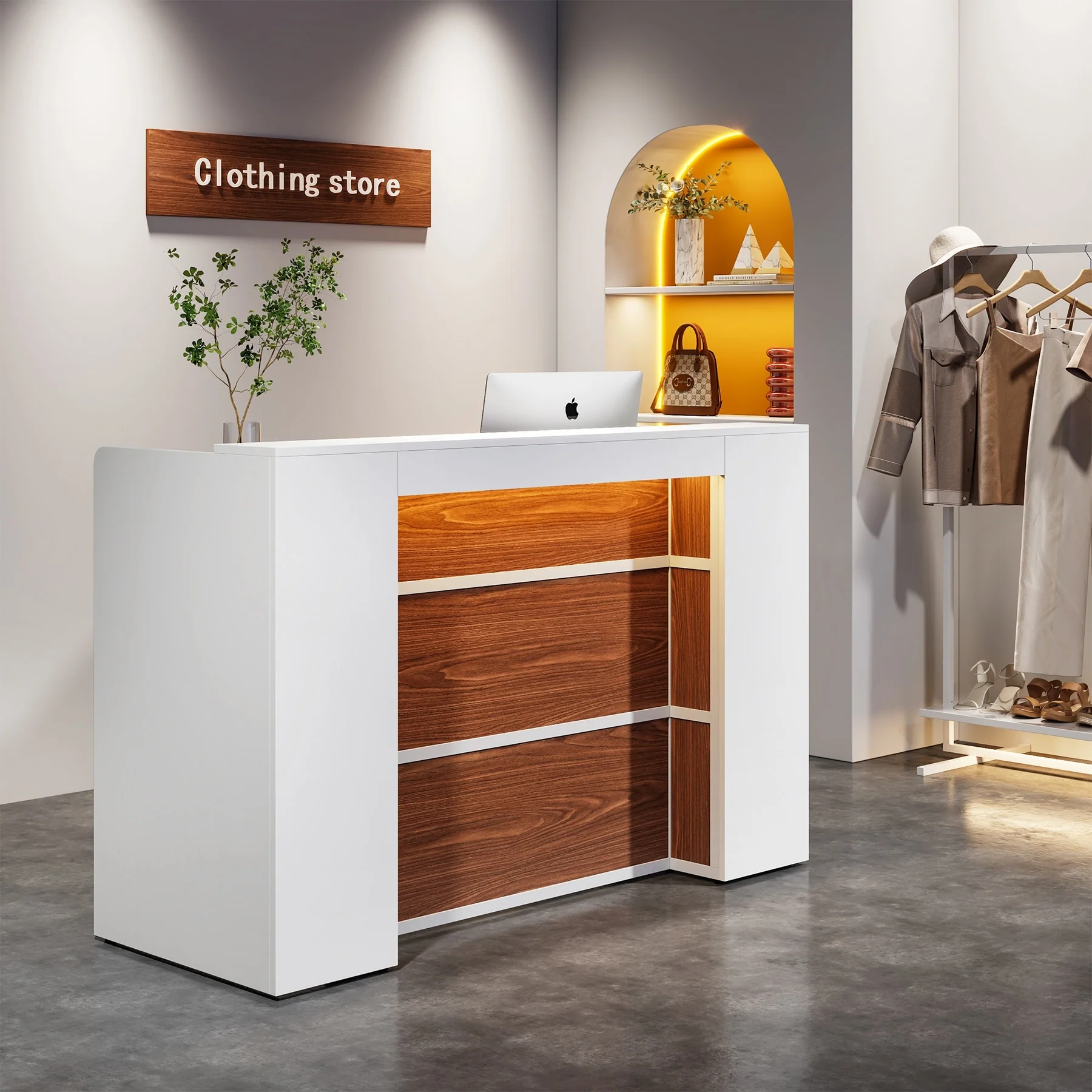 Large Reception Desk Front Desk with LED Lights for Salon Reception Room Store Office Lobby Retail Shop Clinic