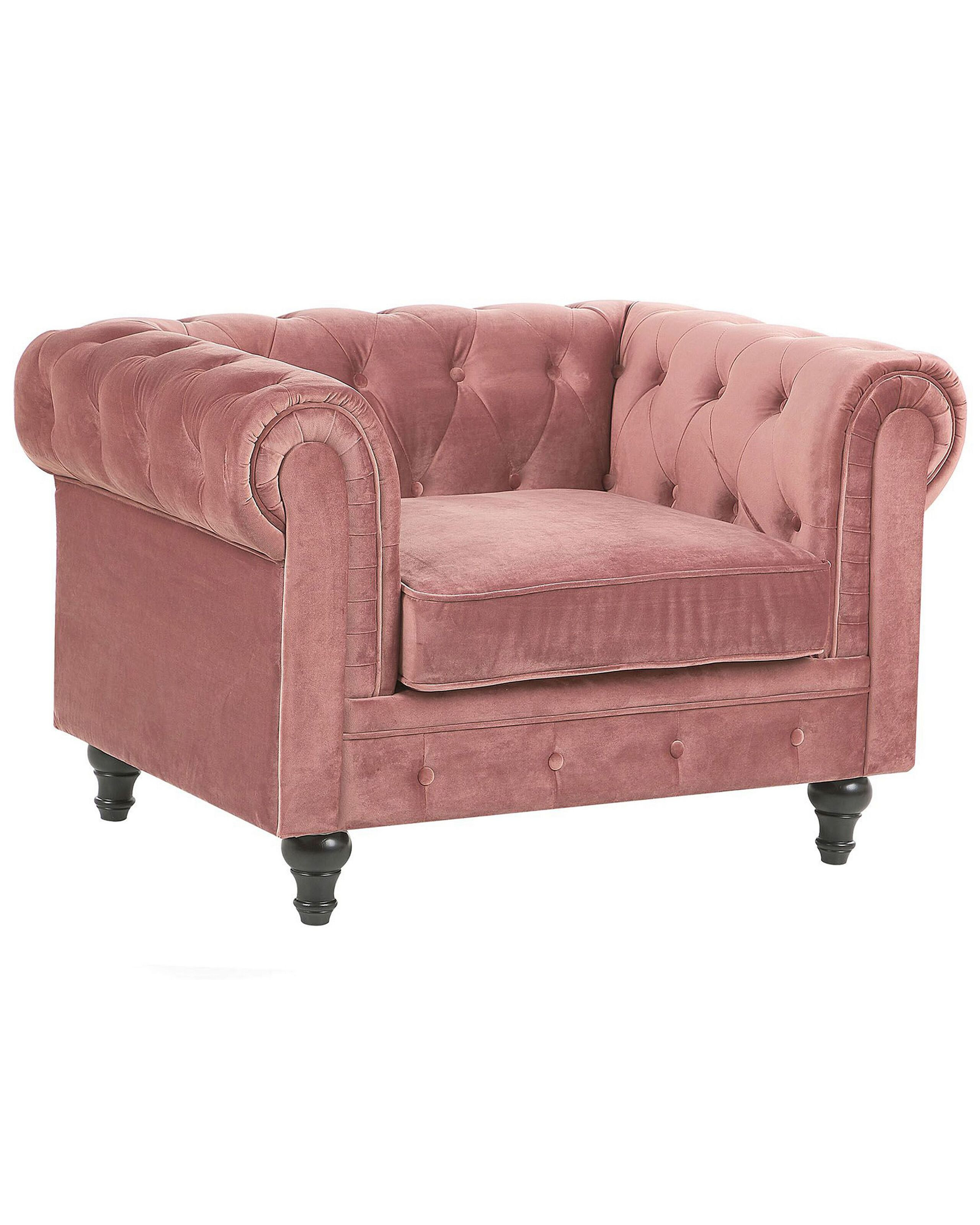 Fotel krzesło chesterfield welur różowy