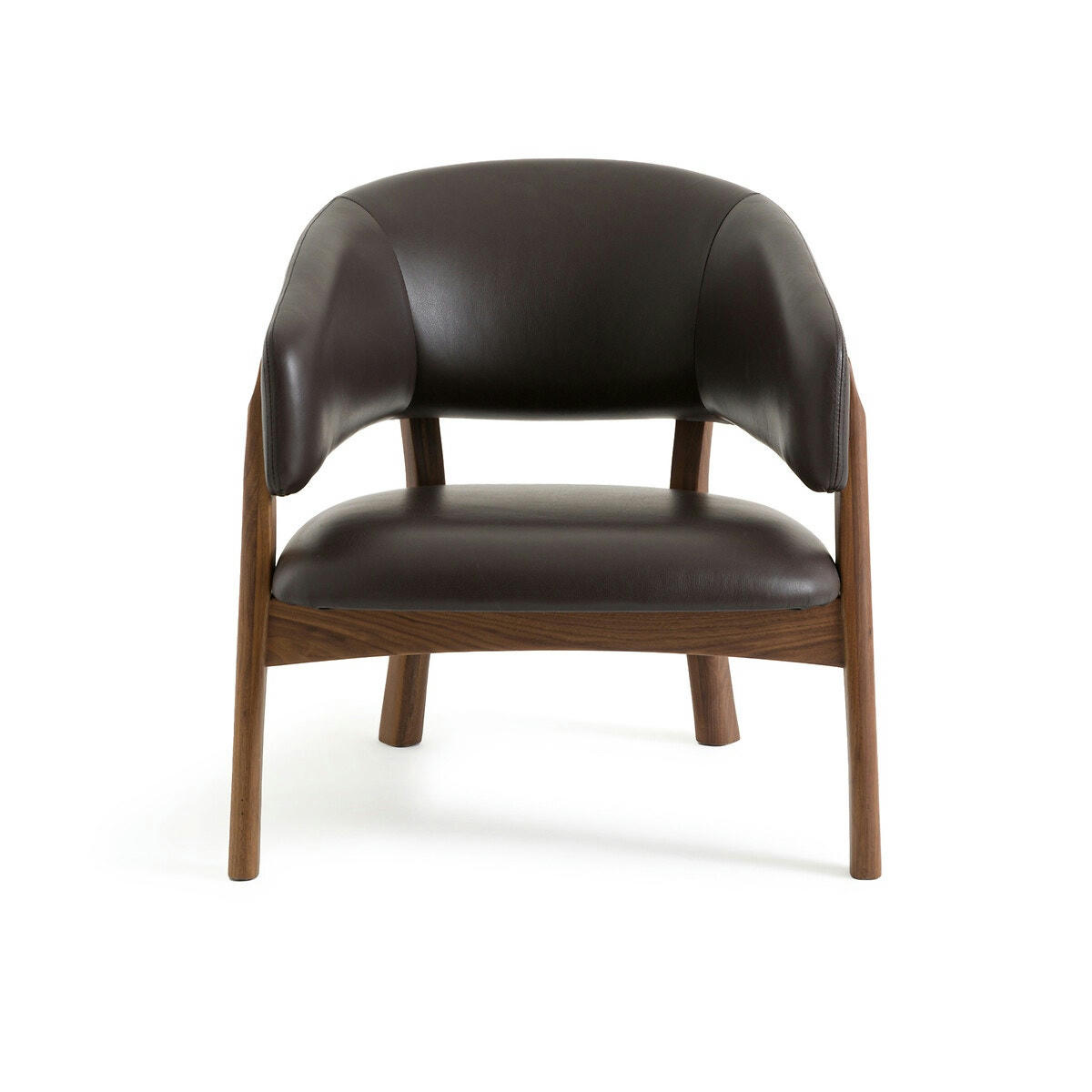 Fauteuil en noyer massif et cuir, Chablis