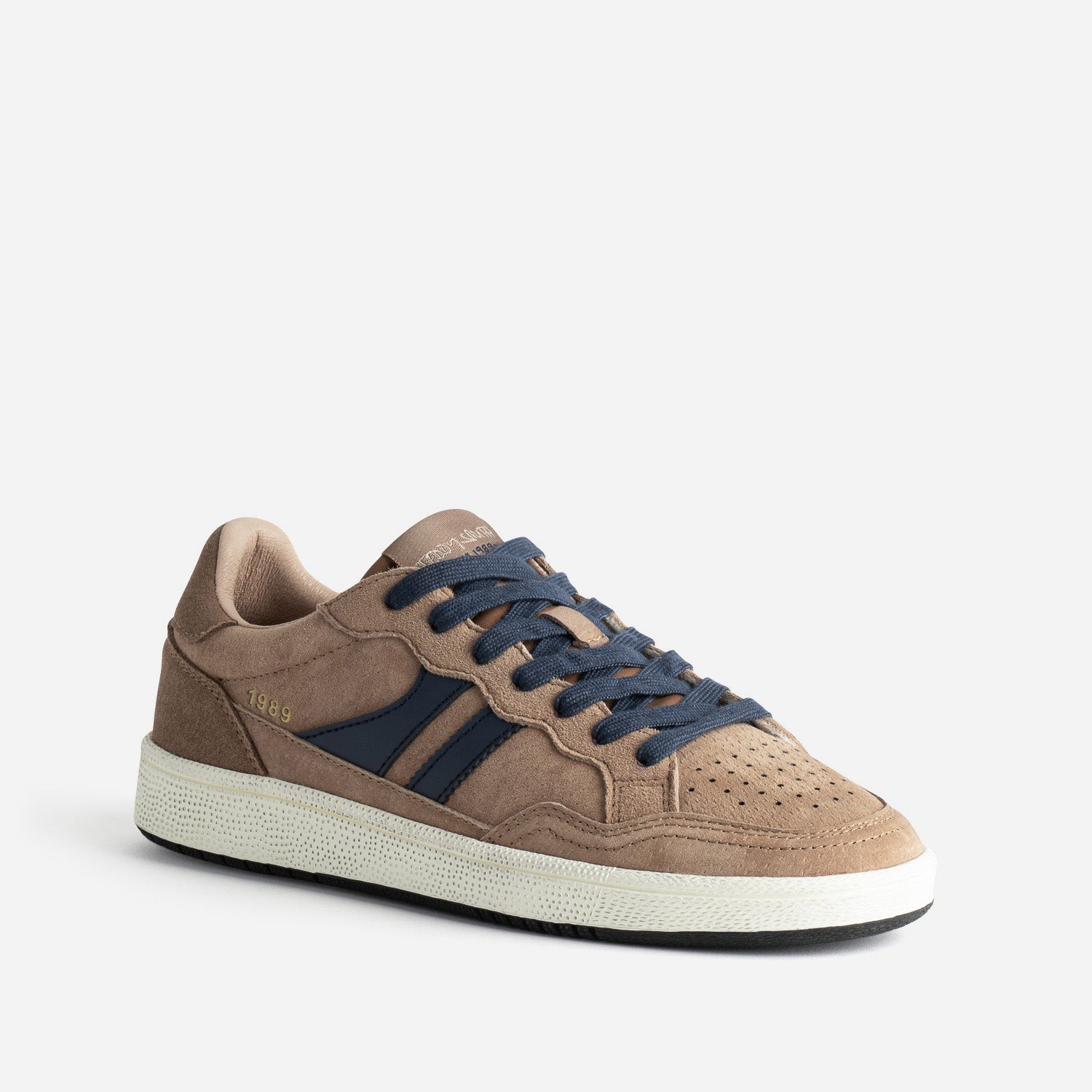 Tennis TEDDY SMITH beige cuir velours détails bleus