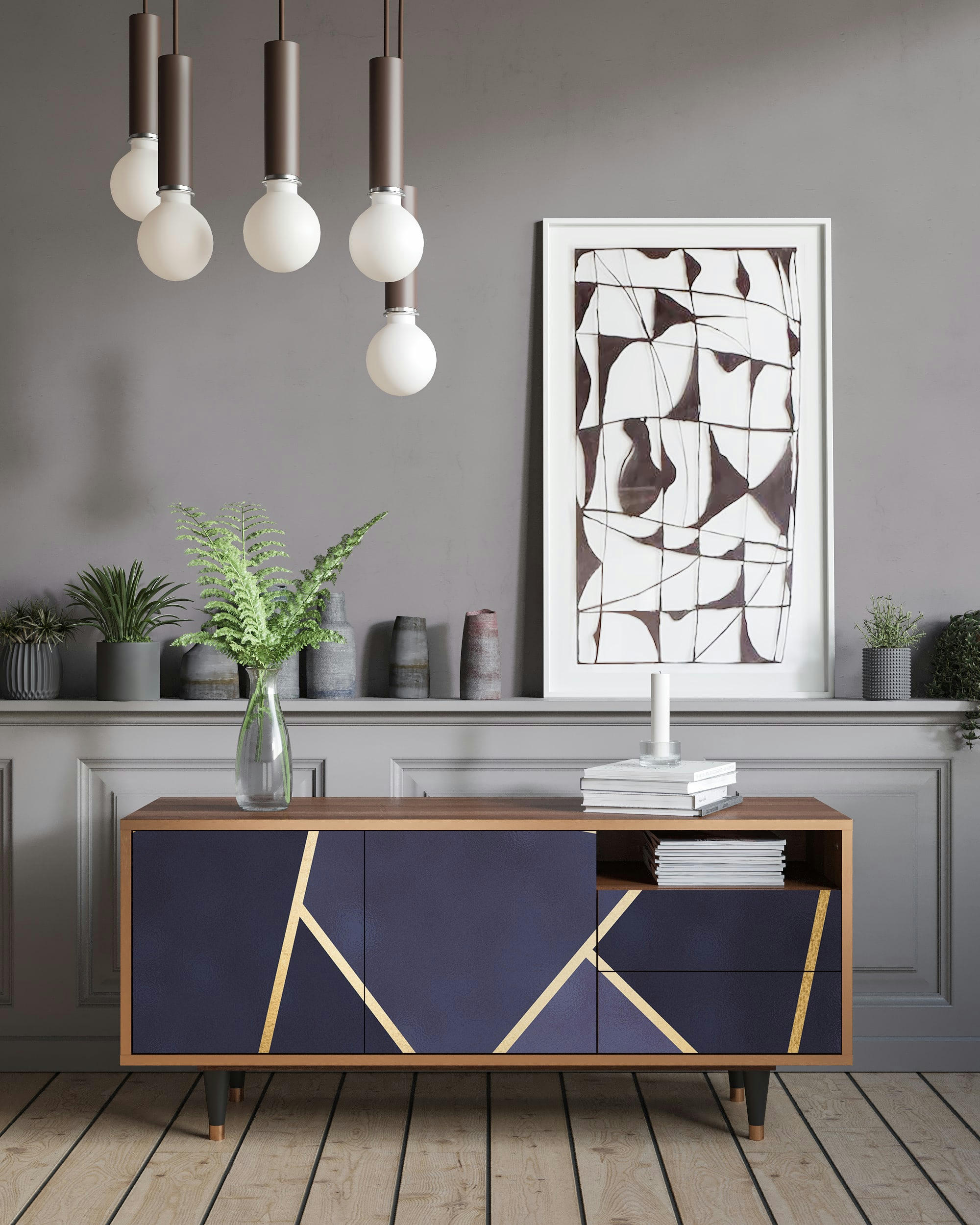 THE AMETHYST - Meuble TV  bleu 2 tiroirs et 2 portes L 125 cm