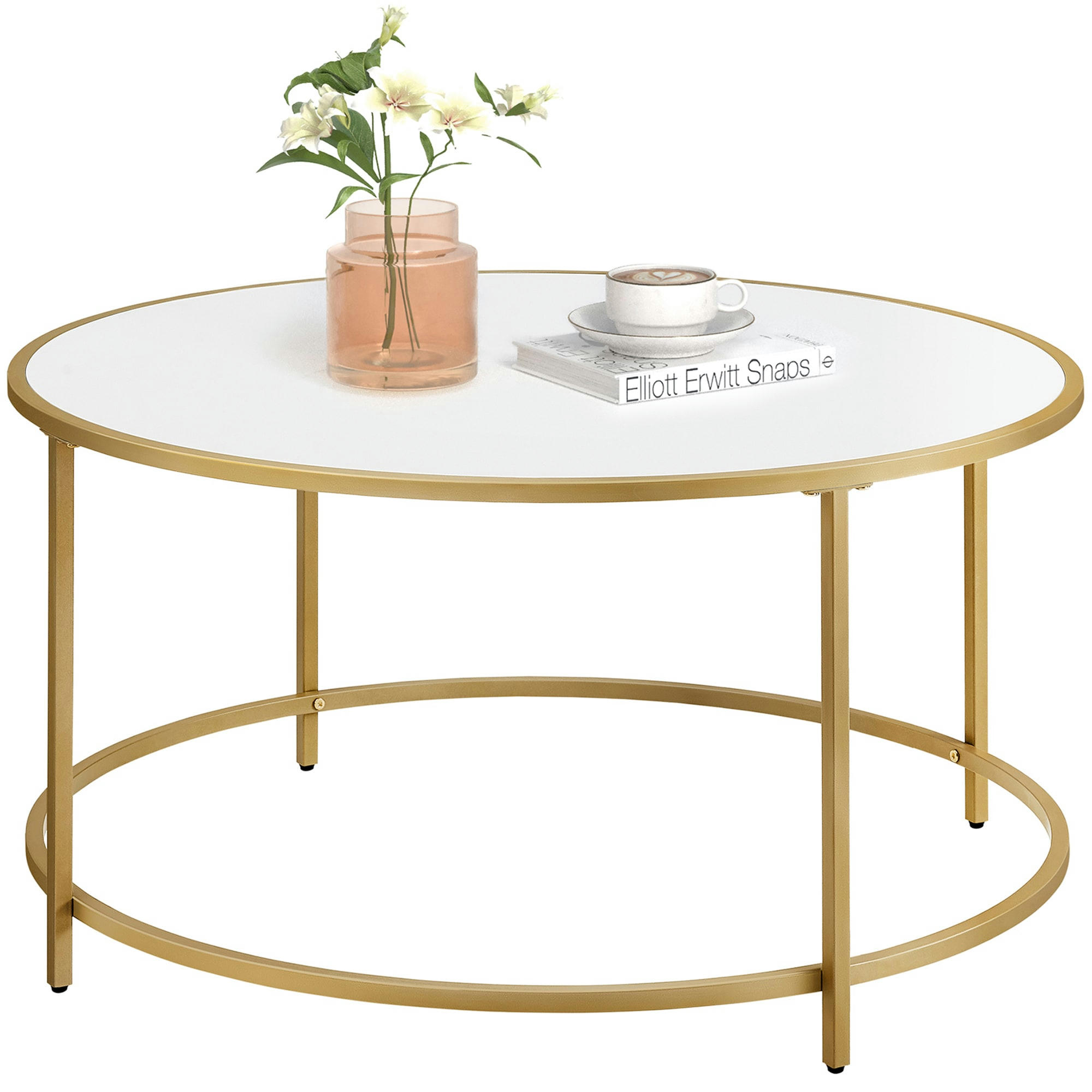 - Table basse acier  trempé doré et blanc