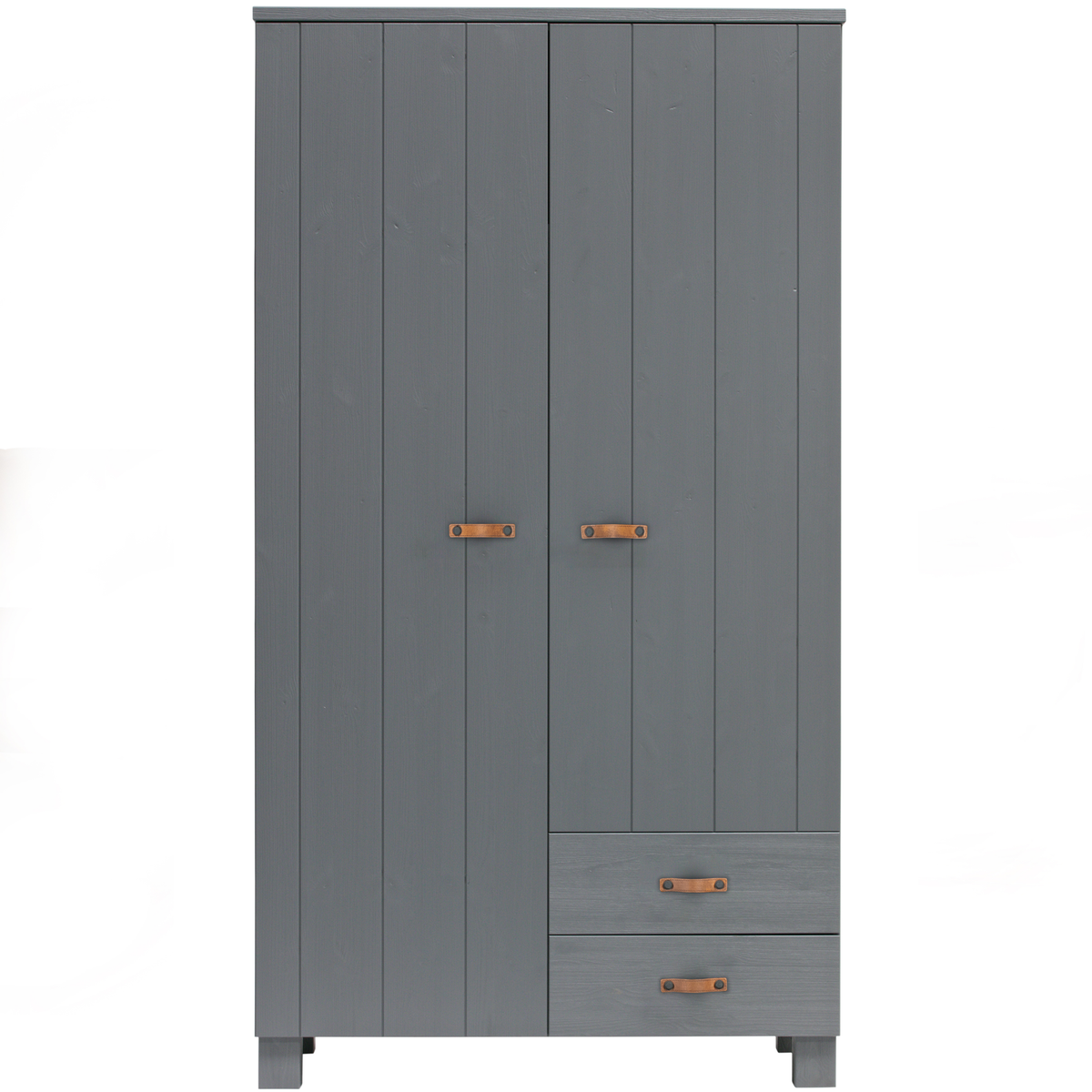 WOOOD kast met laden Dennis - Grenen/Leer - Staal Grijs - 202x111x55