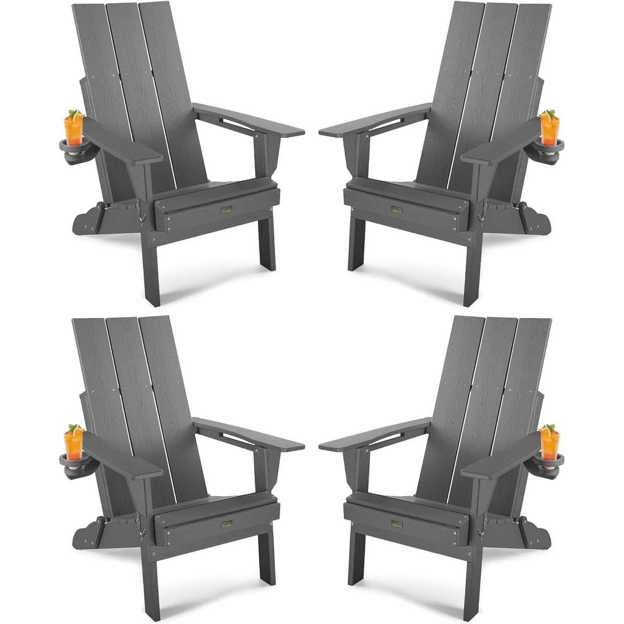 WINSOON HDPE Outdoor Folding Adirondack Chair With Cup Holder( Set of 4)