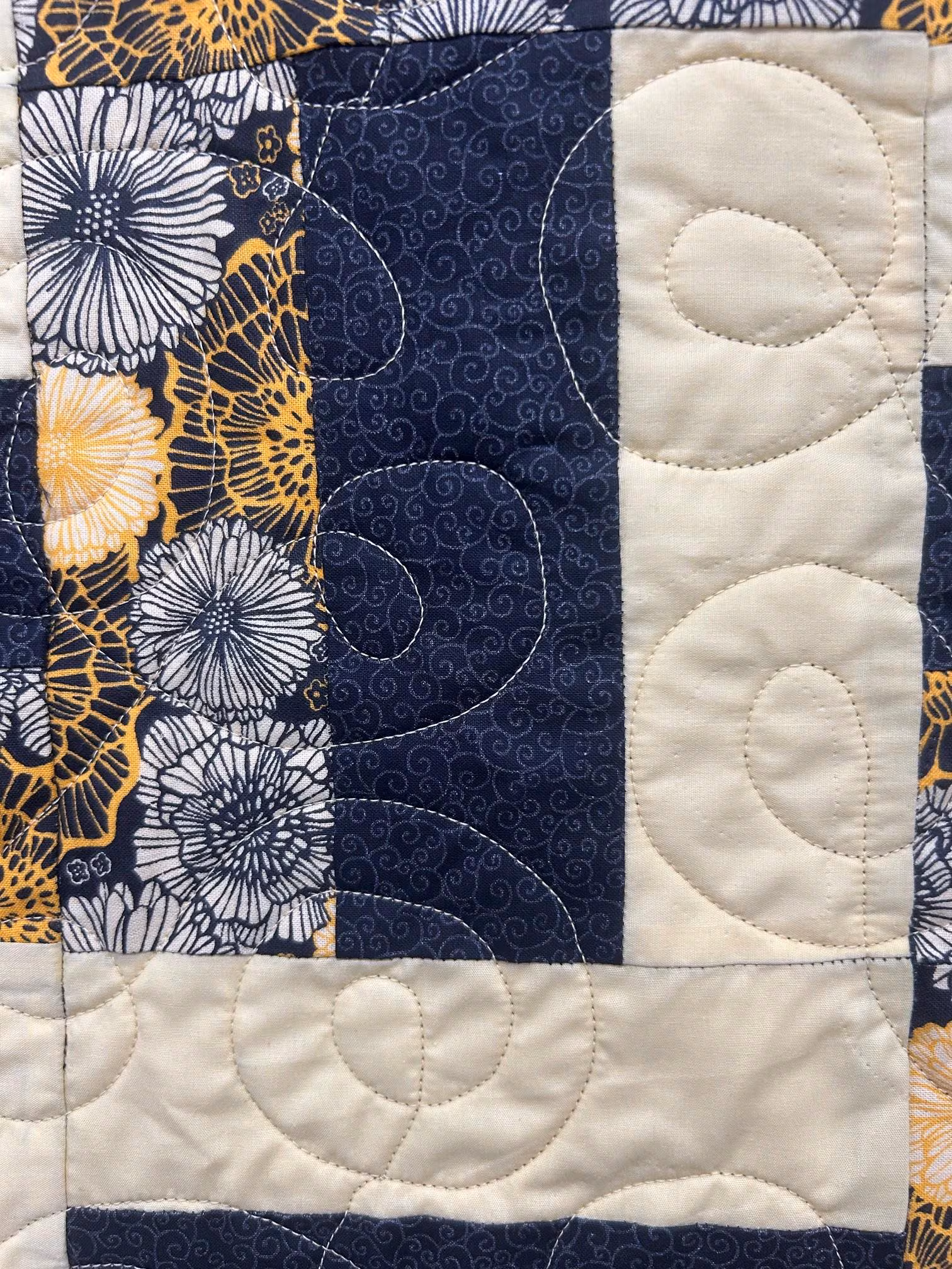 Yellow Black Floral Geometric Quilt Eye-Catching Statement Piece