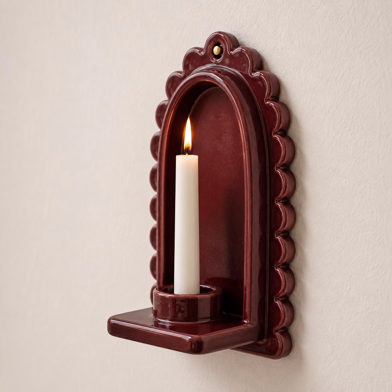 Rich Burgundy Ceramic Wall Candle Holder, Burgundy Wall Sconce, Handmade Candle Holder, Home Decor, Housewarming Gift