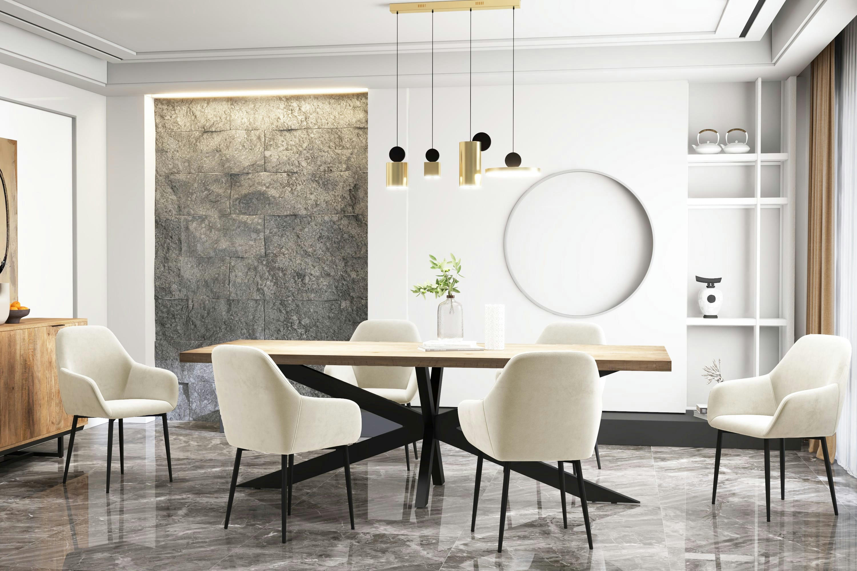 GABIN - Fauteuil de table en Velours Vanille et métal noir (x4)