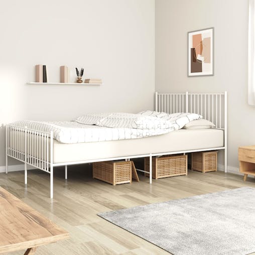 NNEVL Metal Bed Frame with Headboard and Footboard White 153x203 cm Queen