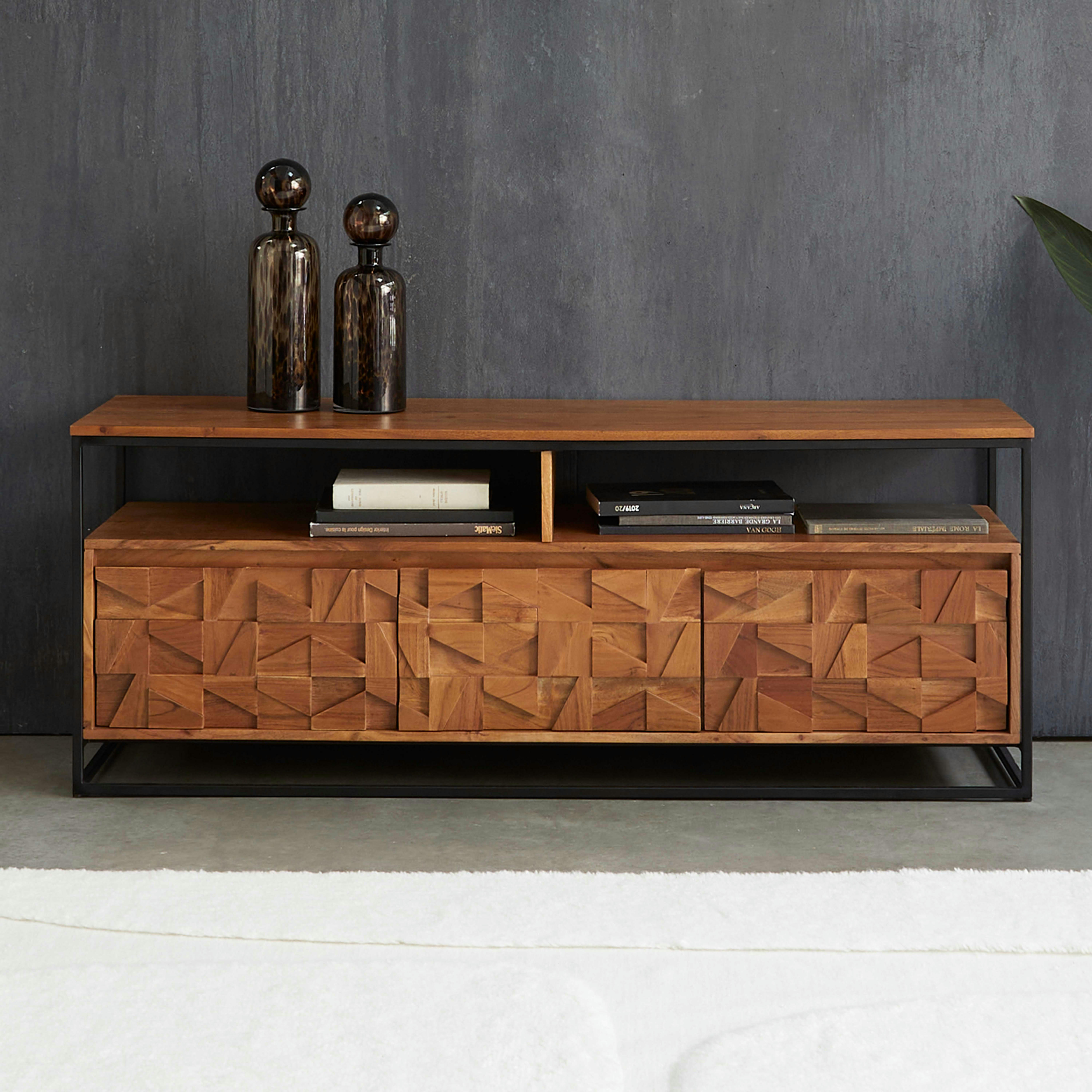 LETELS - Meuble TV 3 portes en acacia massif