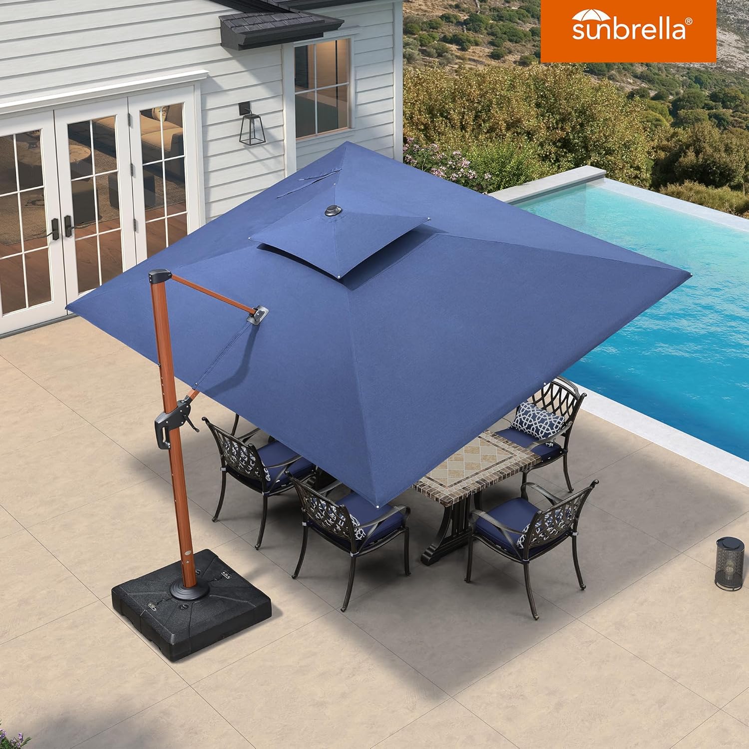 PURPLE LEAF Umbrella 9' X 12' Double Top Deluxe Rectangle Patio Umbrellas Offset Hanging Umbrellas Cantilever Umbrella  Spectrum Indigo