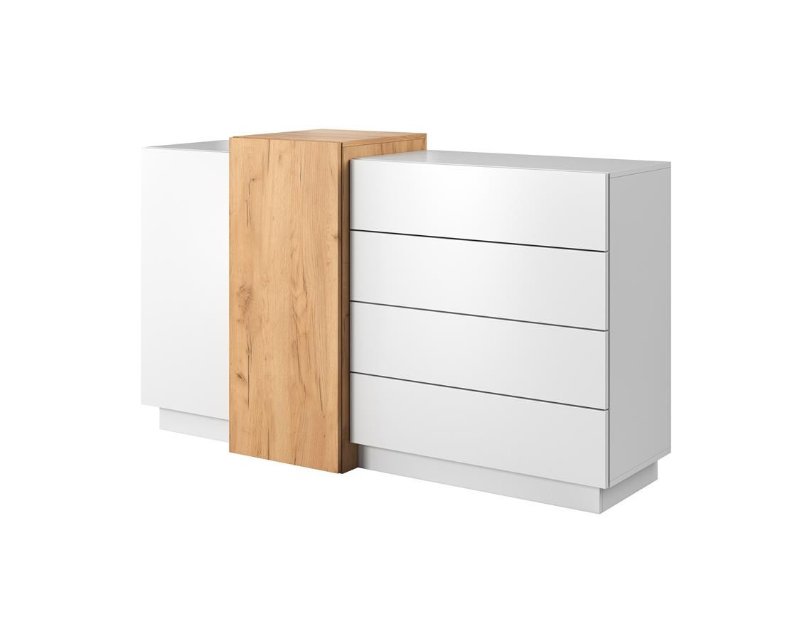 Nowoczesna komoda WOOD 2D4SZ / biały mat   dąb craft złoty